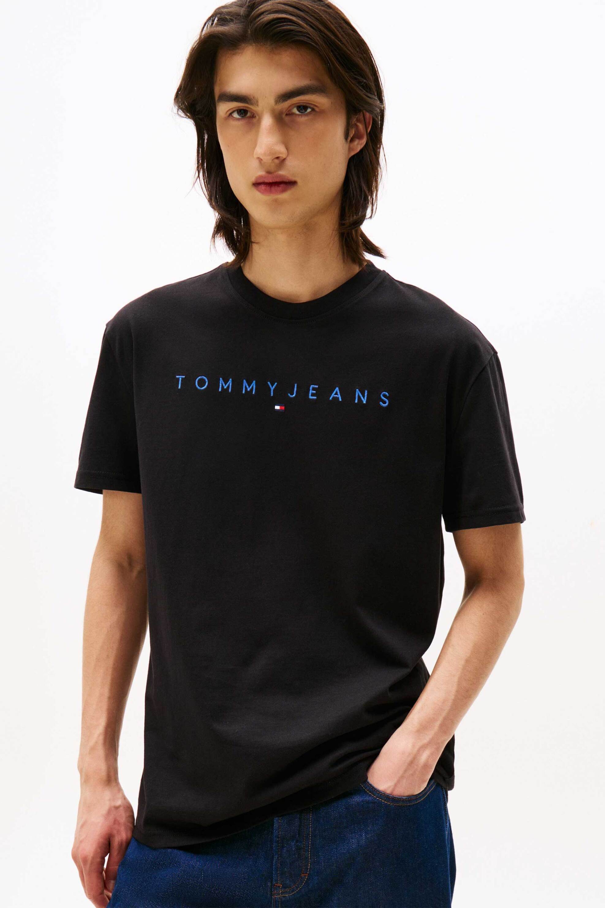 Tommy Jeans ανδρικό T-shirt με λογότυπο Regular Fit - DM0DM20744 Μαύρο