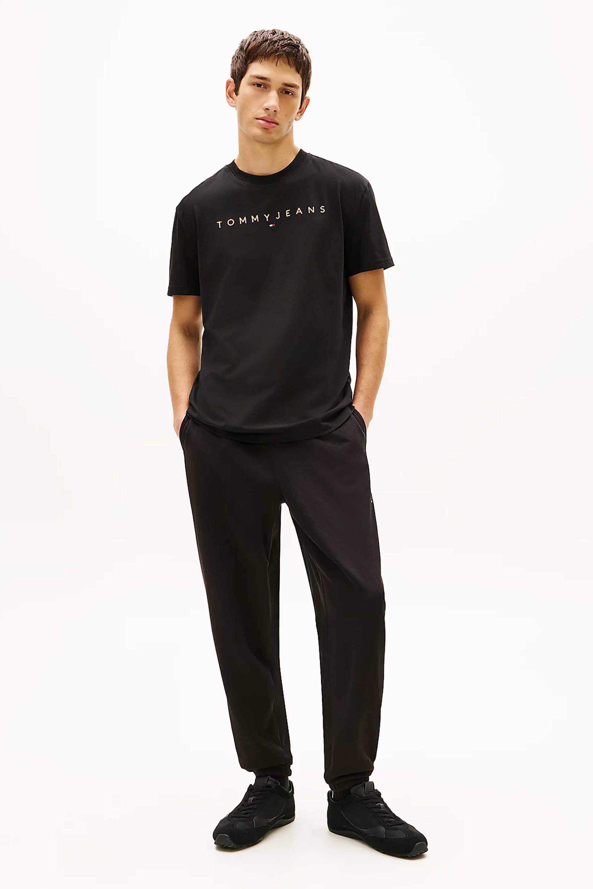Tommy Jeans ανδρικό T-shirt με λογότυπο Regular Fit - DM0DM20744 Μαύρο - Κόκκινο