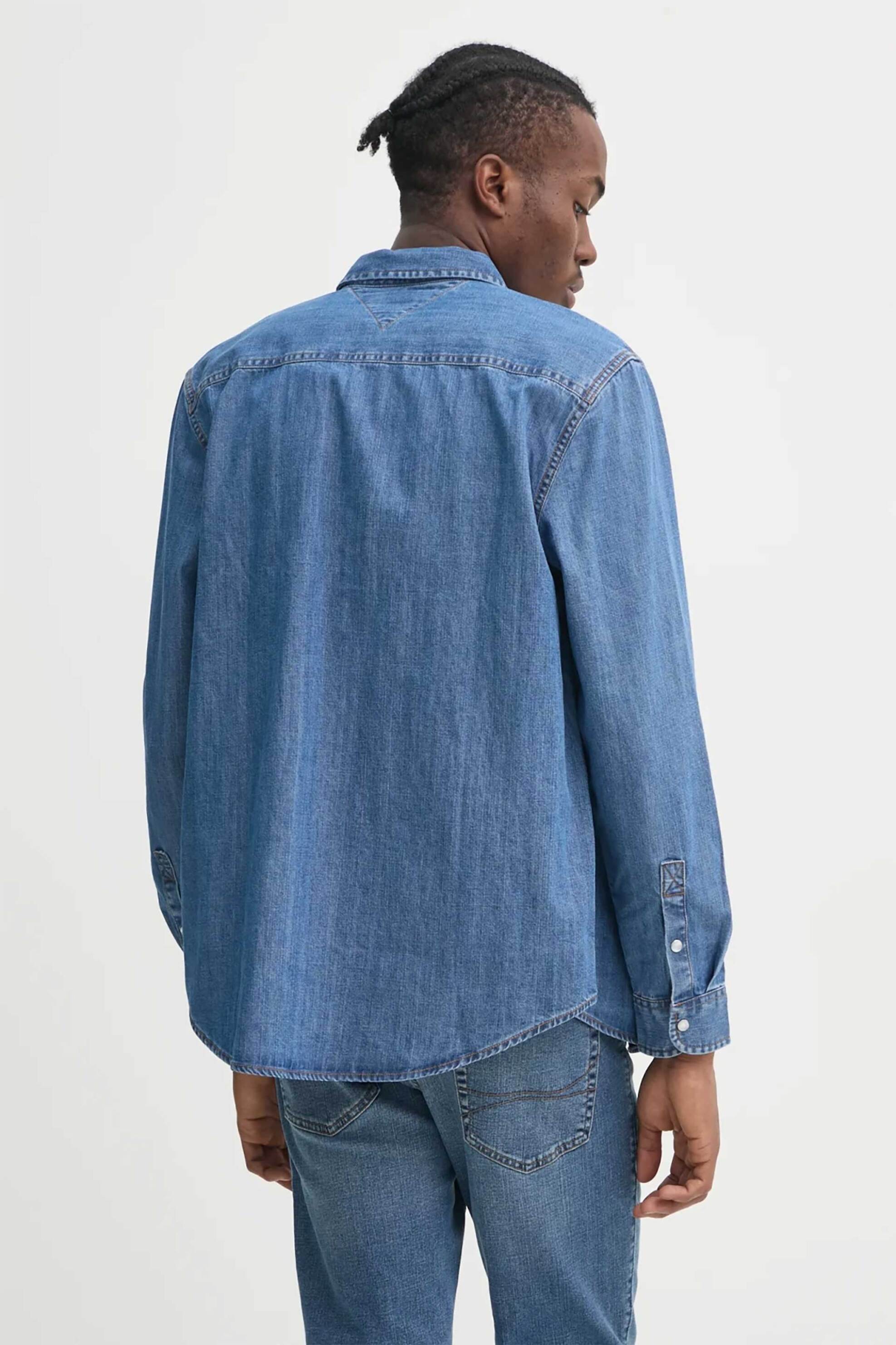 Tommy Jeans Ανδρικό Denim Πουκάμισο με Κεντημένο Λογότυπο - Dm0Dm21102 Blue