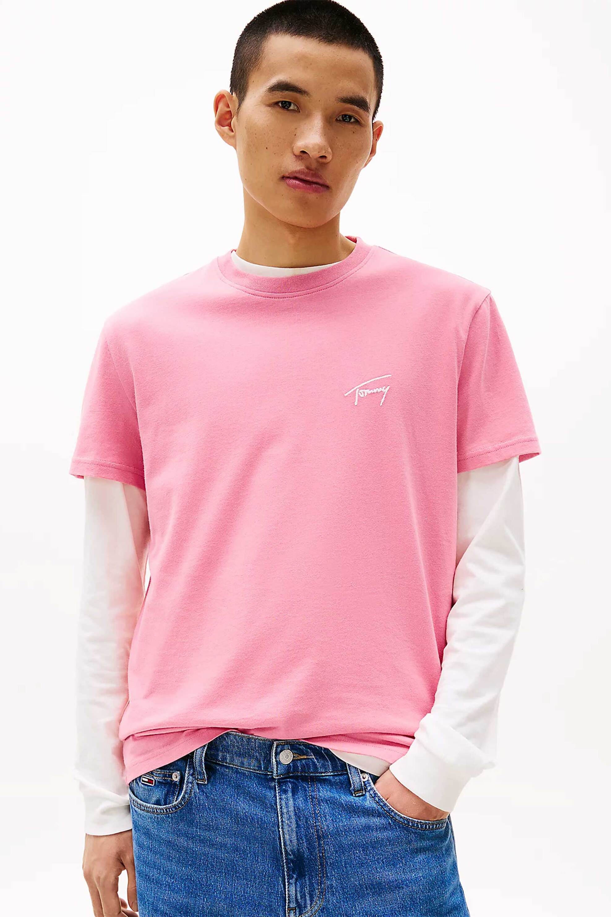Tommy Jeans ανδρικό T-shirt με λογότυπο Regular Fit - DM0DM21140 Ροζ