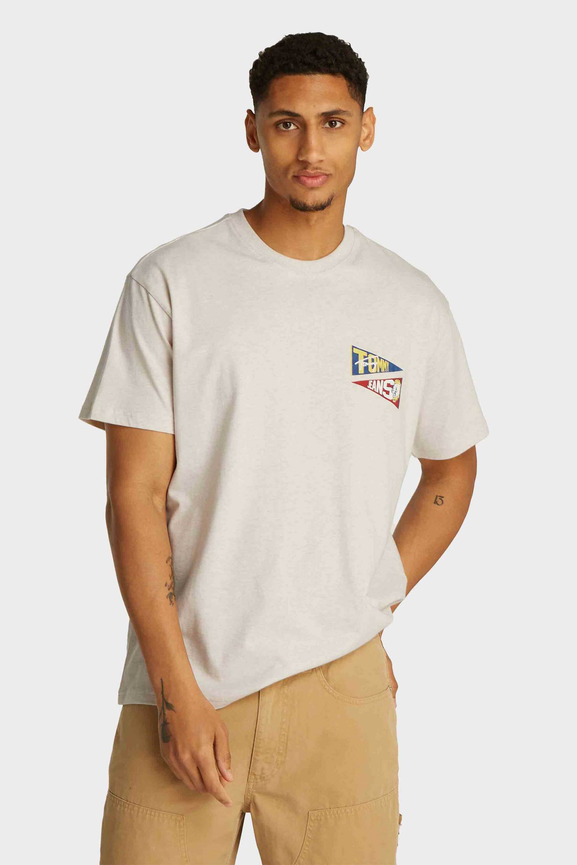 Tommy Jeans ανδρικό T-shirt με λογότυπο - DM0DM20350 Κρέμ