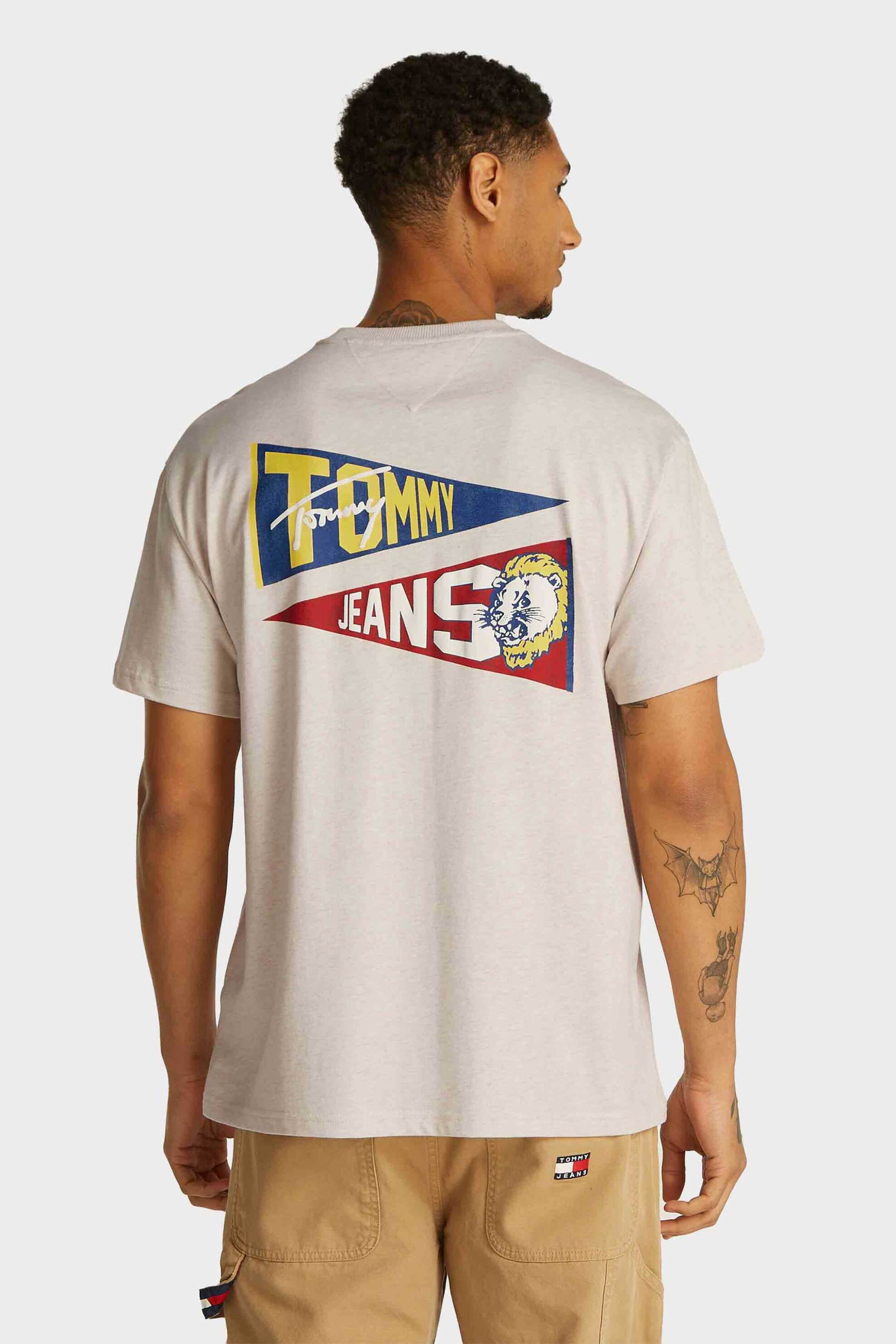 Tommy Jeans Ανδρικό T-Shirt με Λογότυπο - Dm0Dm20350 Κρέμ