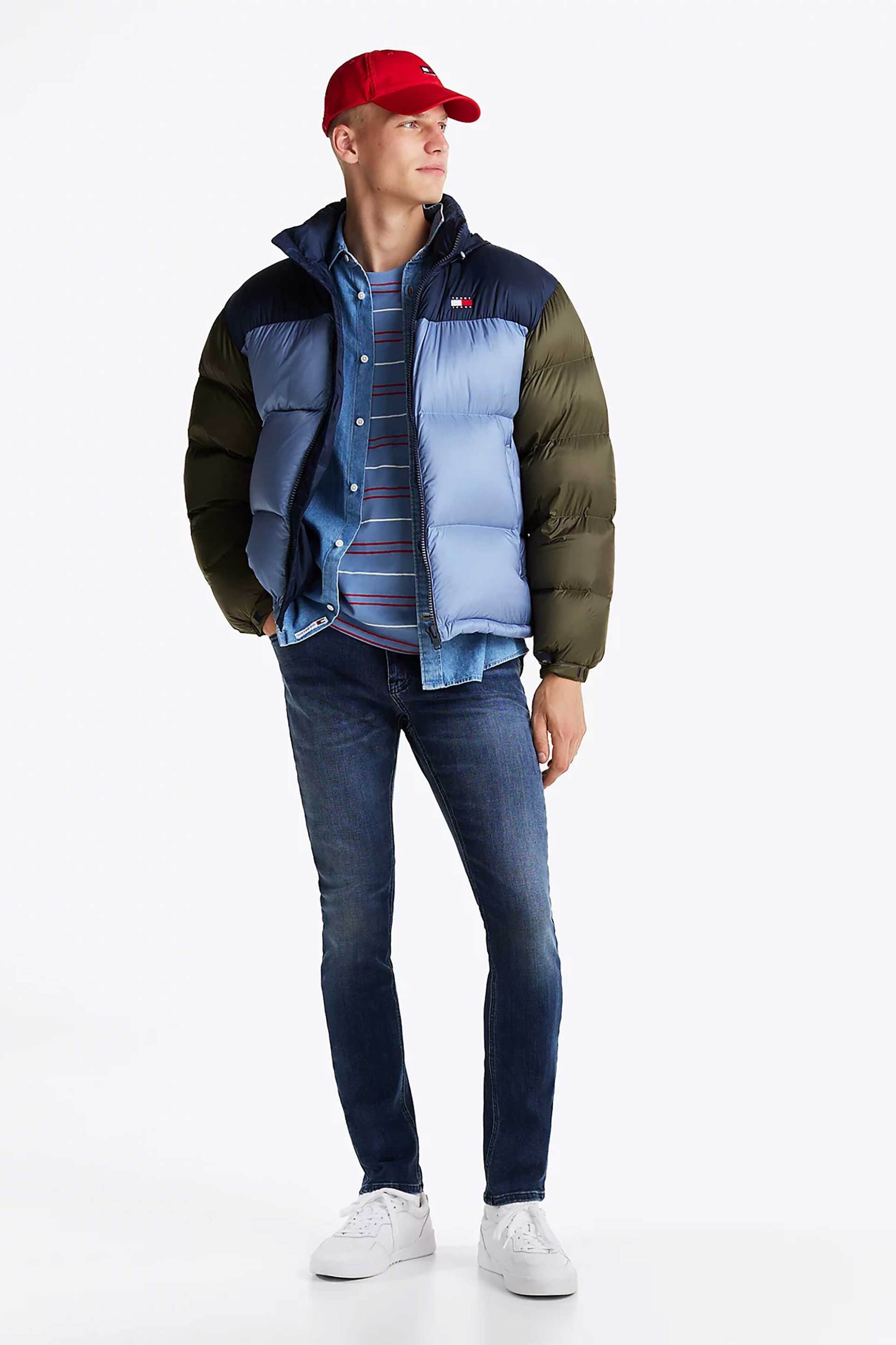 Tommy Jeans ανδρικό τζιν παντελόνι πεντάτσεπο με κεντημένο λογότυπο Slim Fit - DM0DM20550 Denim Blue Σκούρο