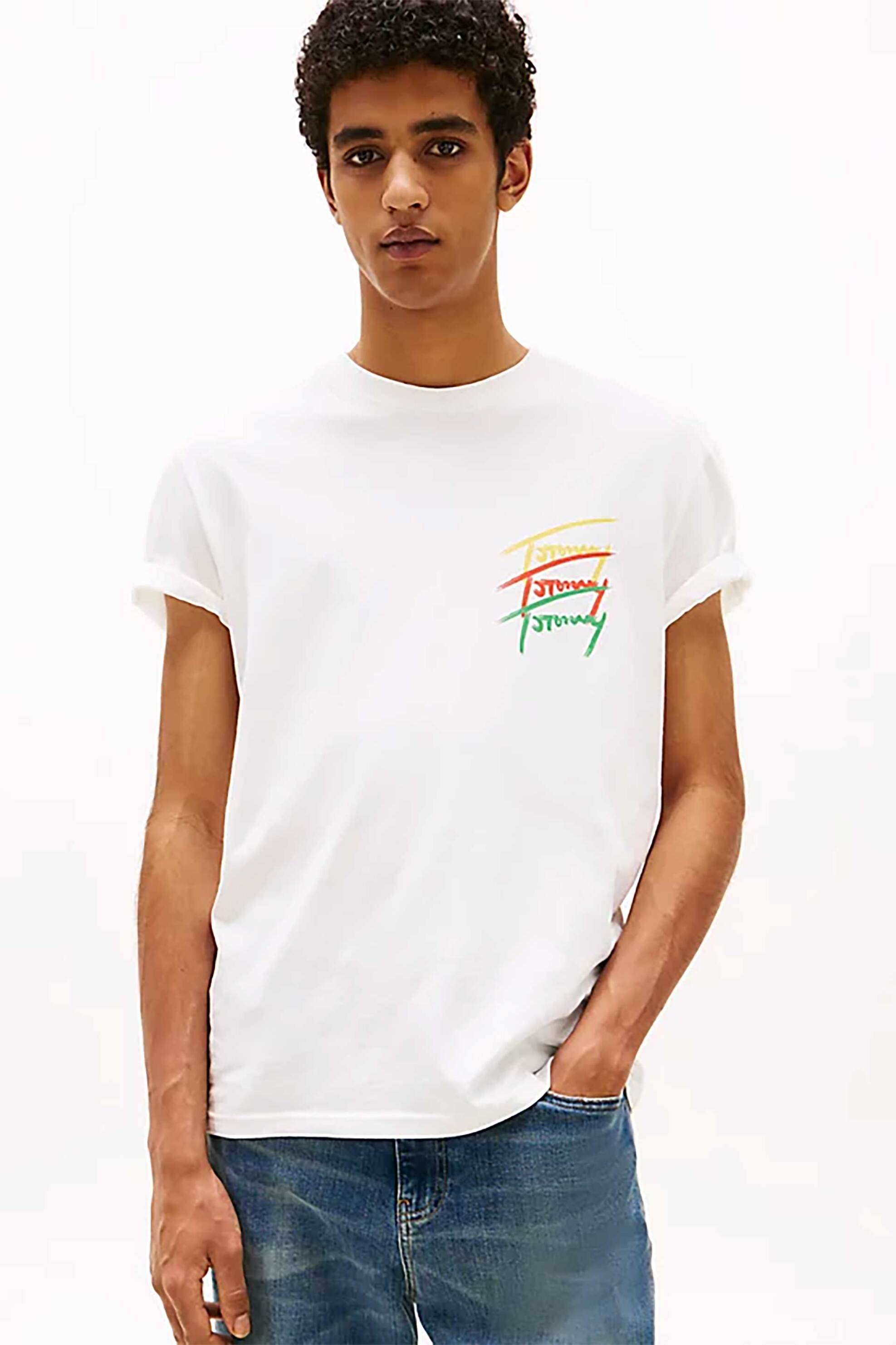 TOMMY JEANS Tommy Jeans ανδρικό T-shirt με λογότυπο Regular Fit - DM0DM20771 Εκρού