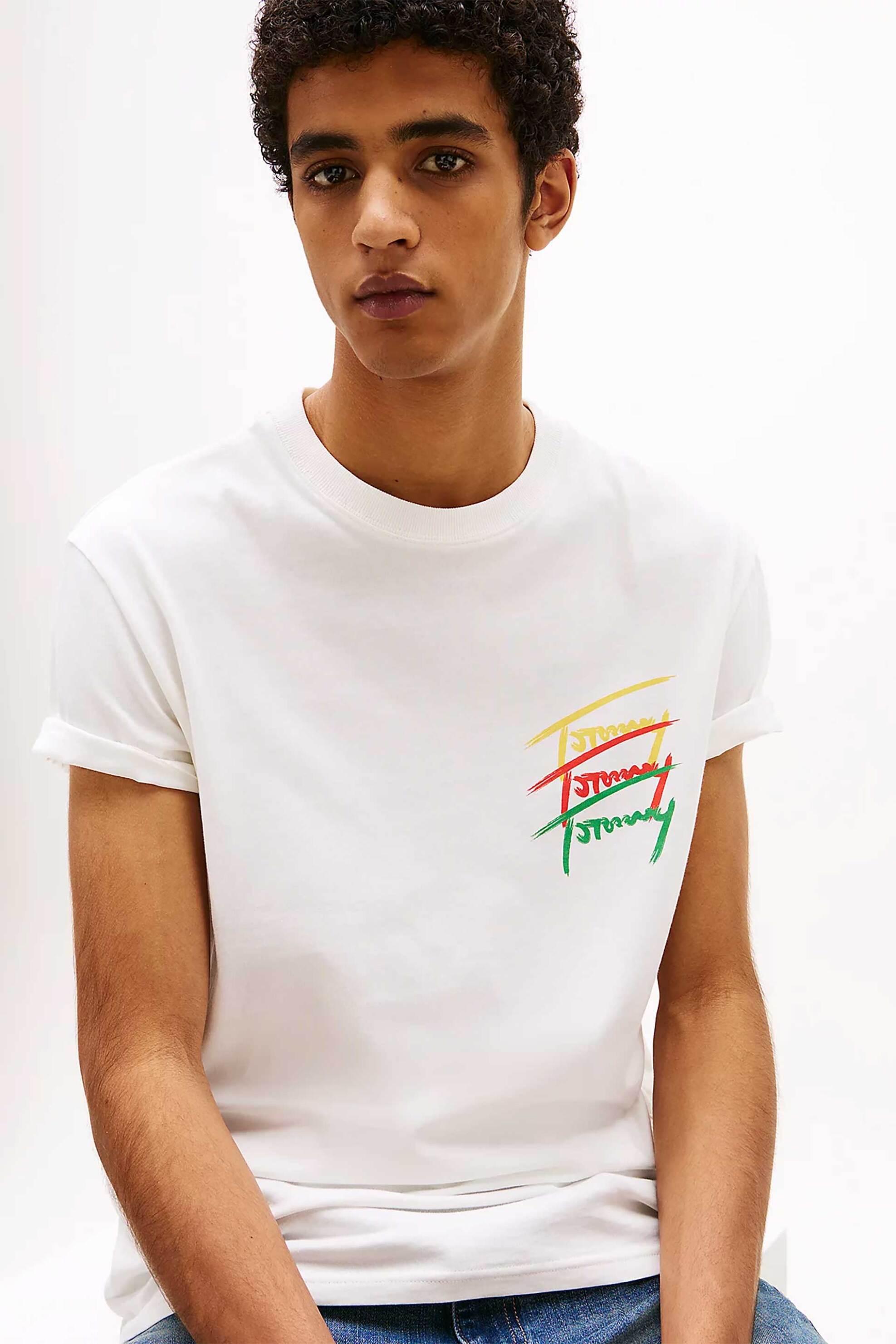 Tommy Jeans ανδρικό T-shirt με λογότυπο Regular Fit - DM0DM20771 Εκρού φωτογραφία
