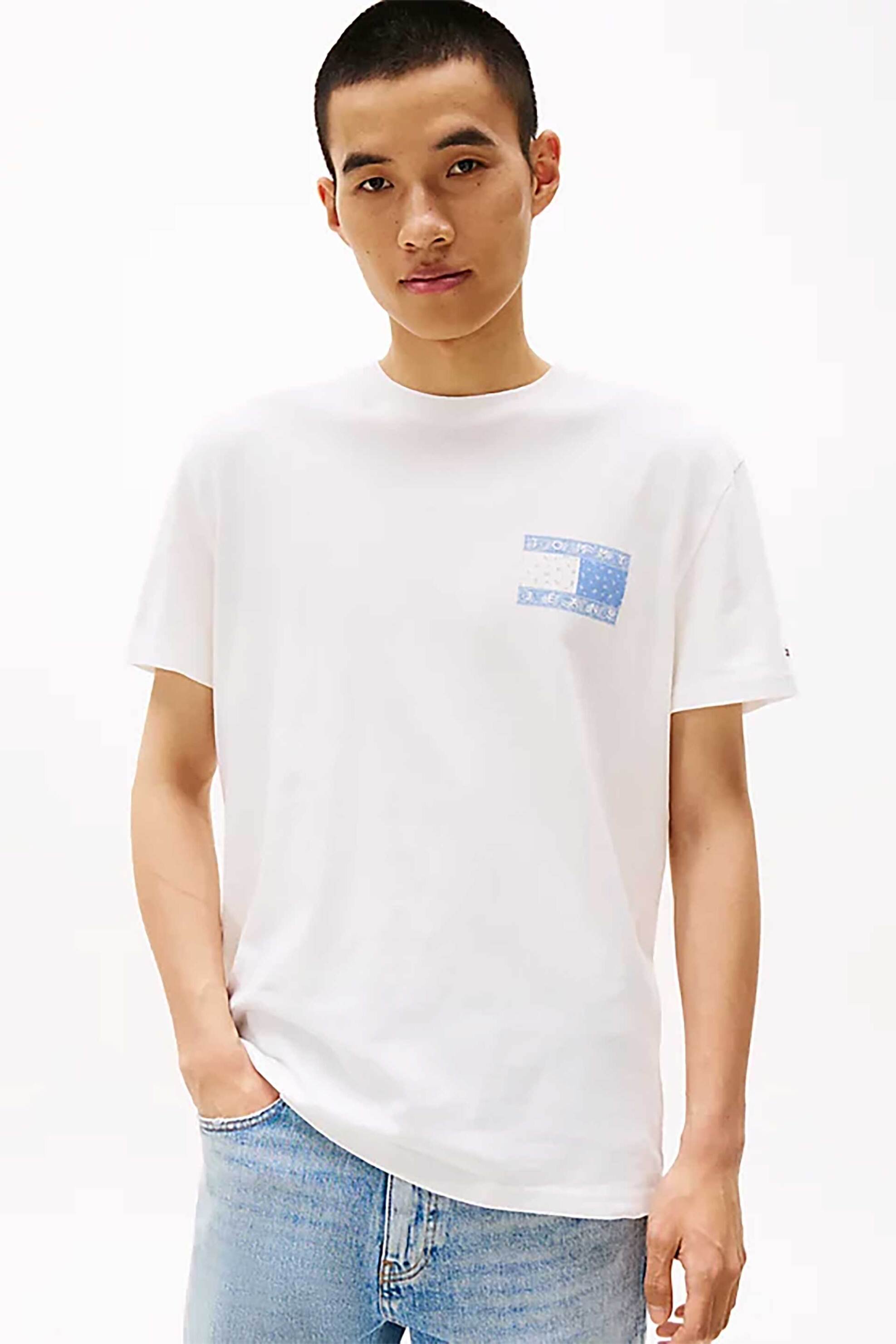 Tommy Jeans ανδρικό T-shirt με λογότυπο Regular Fit - DM0DM20774 Εκρού