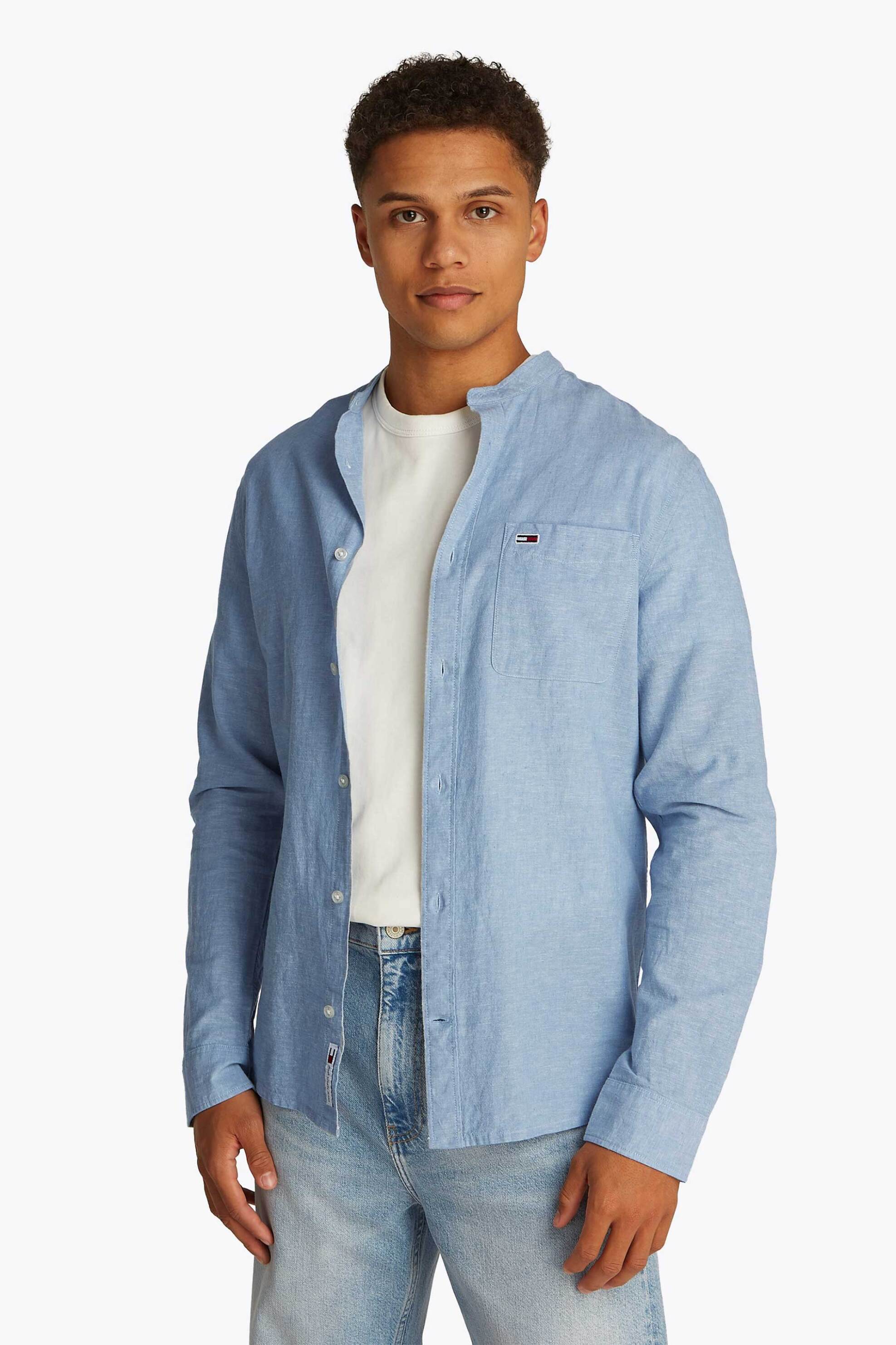 Tommy Jeans ανδρικό πουκάμισο μονόχρωμο Regular Fit - DM0DM20876 Γαλάζιο
