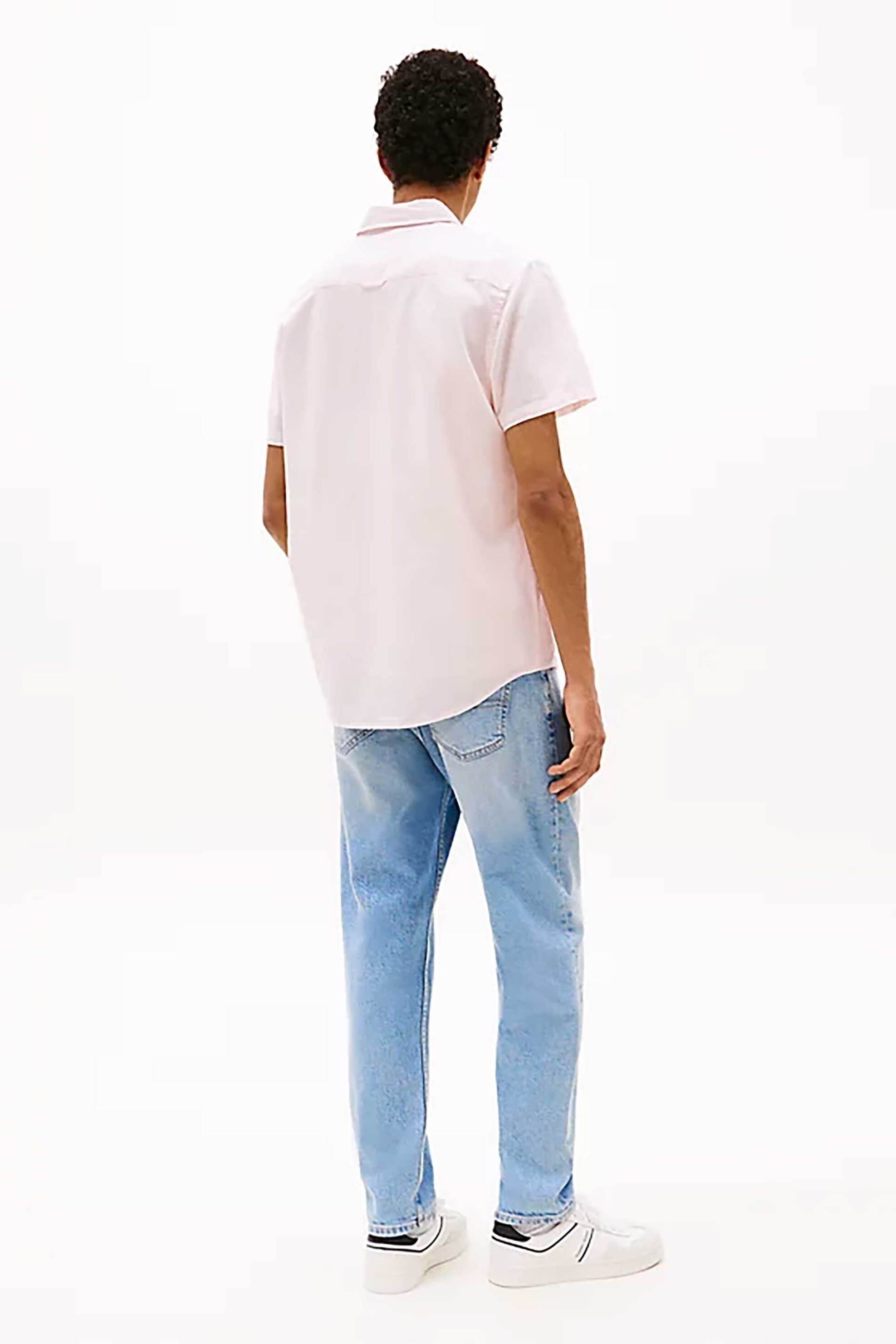 Tommy Jeans Ανδρικό Πουκάμισο με Ριγέ Σχέδιο Και Λογότυπο - Dm0Dm20894 Ροζ Ανοιχτό
