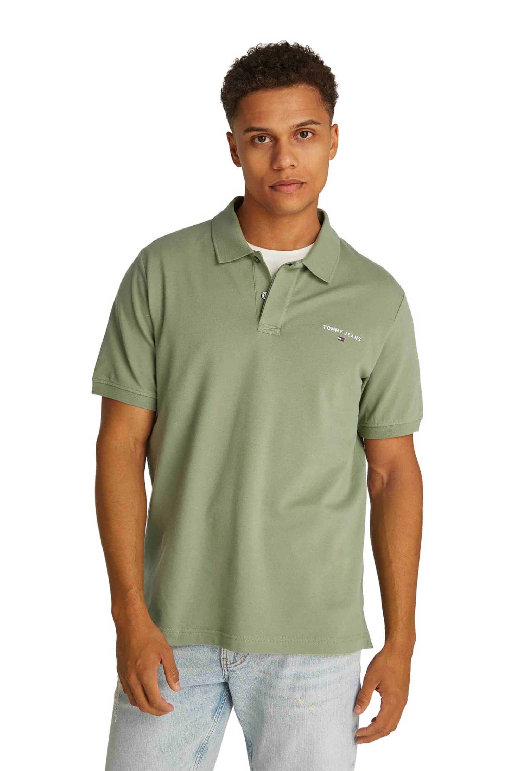 Tommy Jeans ανδρική μπλούζα πόλο μονόχρωμη Regular Fit - DM0DM20914 Λαδί