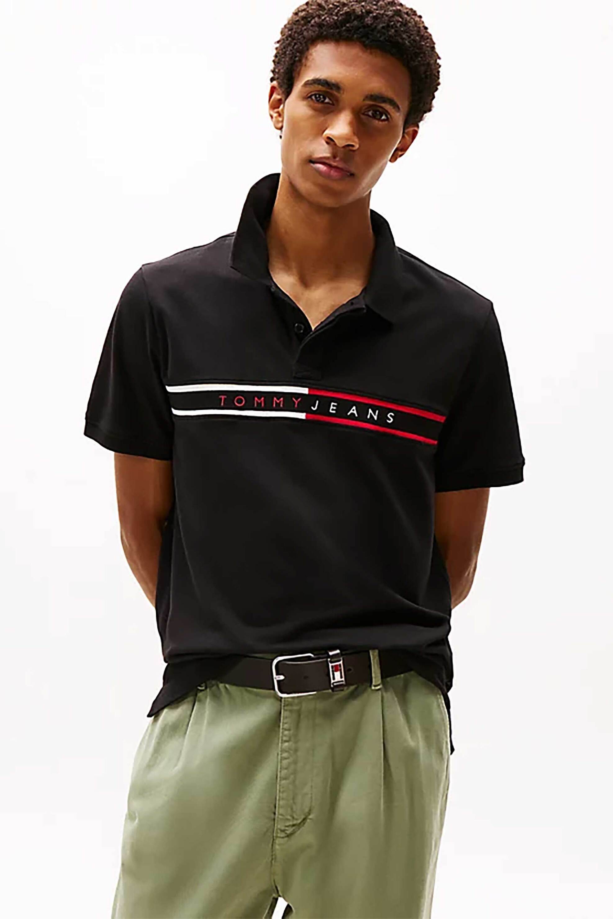 Tommy Jeans ανδρική μπλούζα πόλο μονόχρωμη Slim Fit - DM0DM20916 Μαύρο