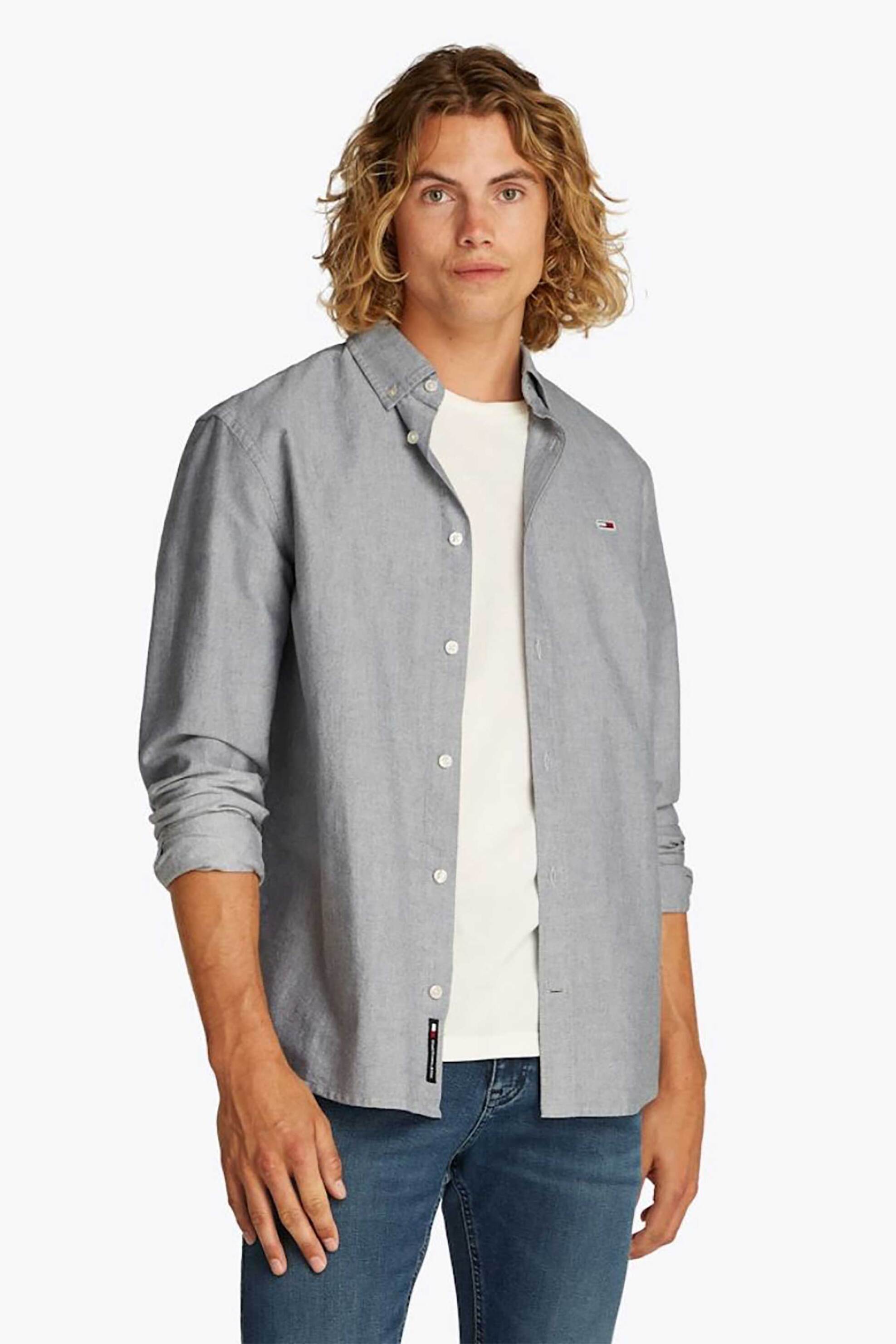 Tommy Jeans ανδρικό denim πουκάμισο με λογότυπο Regular Fit - DM0DM21298 Μπλε Σκούρο