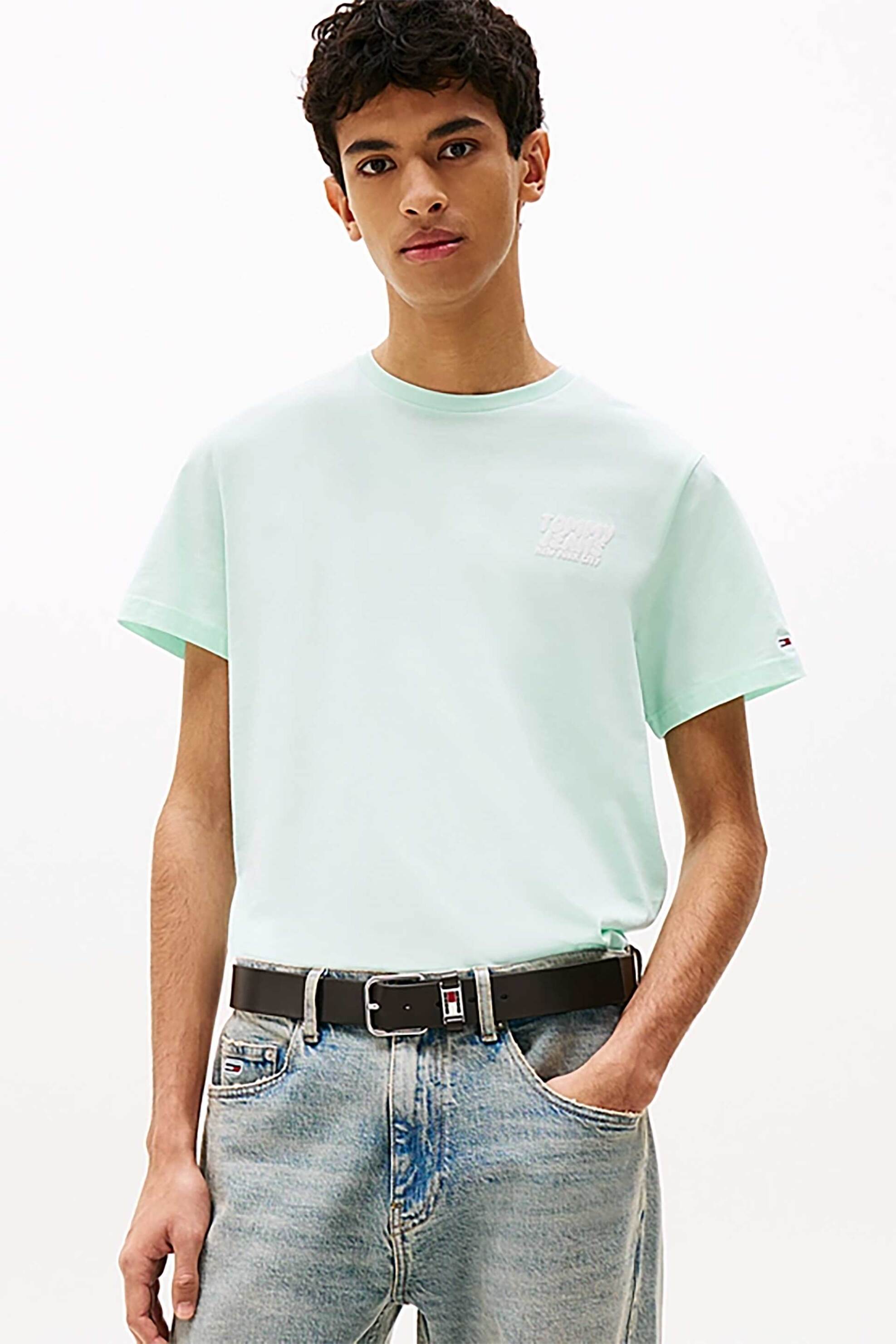 Tommy Jeans ανδρικό T-shirt με λογότυπο - DM0DM21863 Πράσινο Μέντας