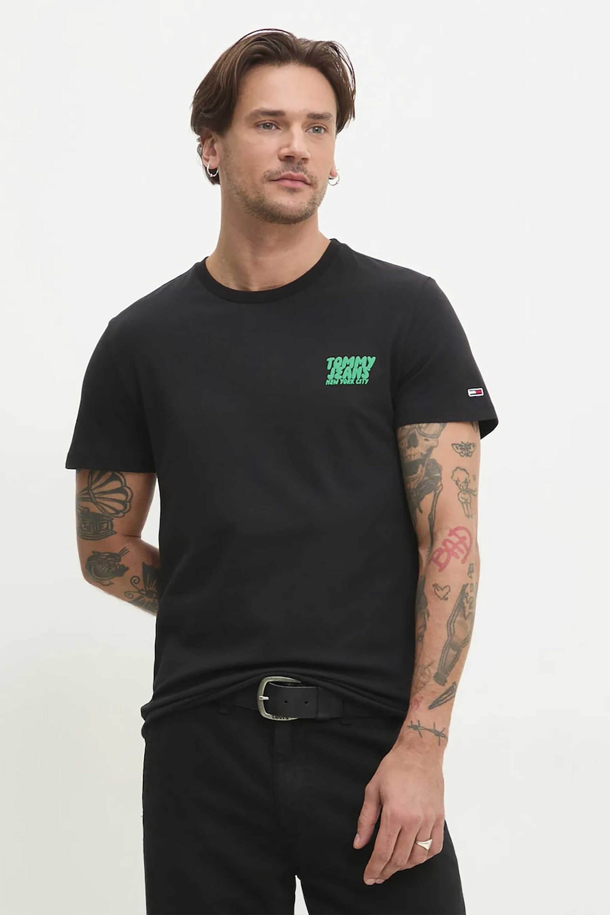 Tommy Jeans ανδρικό T-shirt με λογότυπο - DM0DM21863 Μαύρο