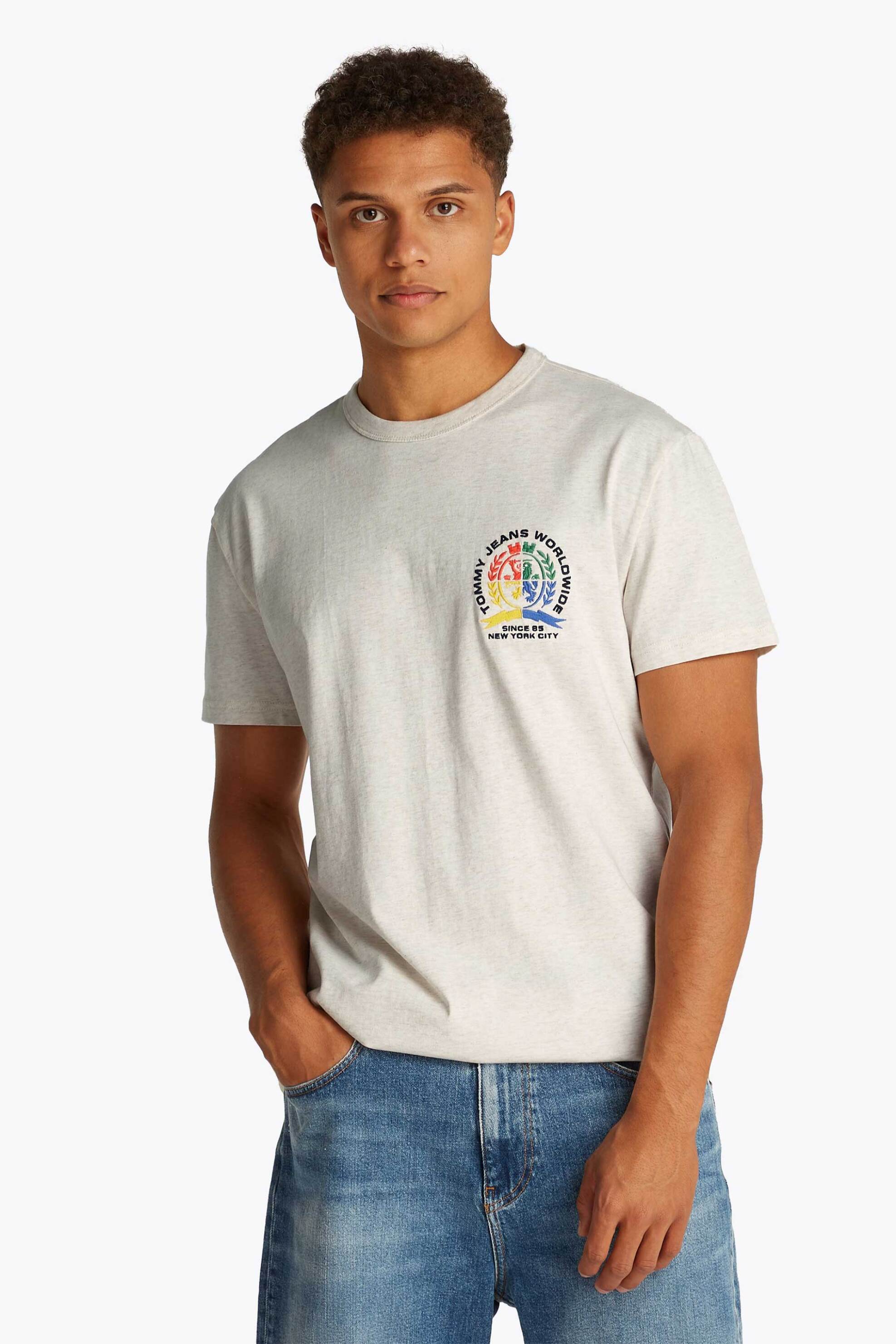 Tommy Jeans ανδρικό T-shirt με λογότυπο - DM0DM20809 Κρέμ