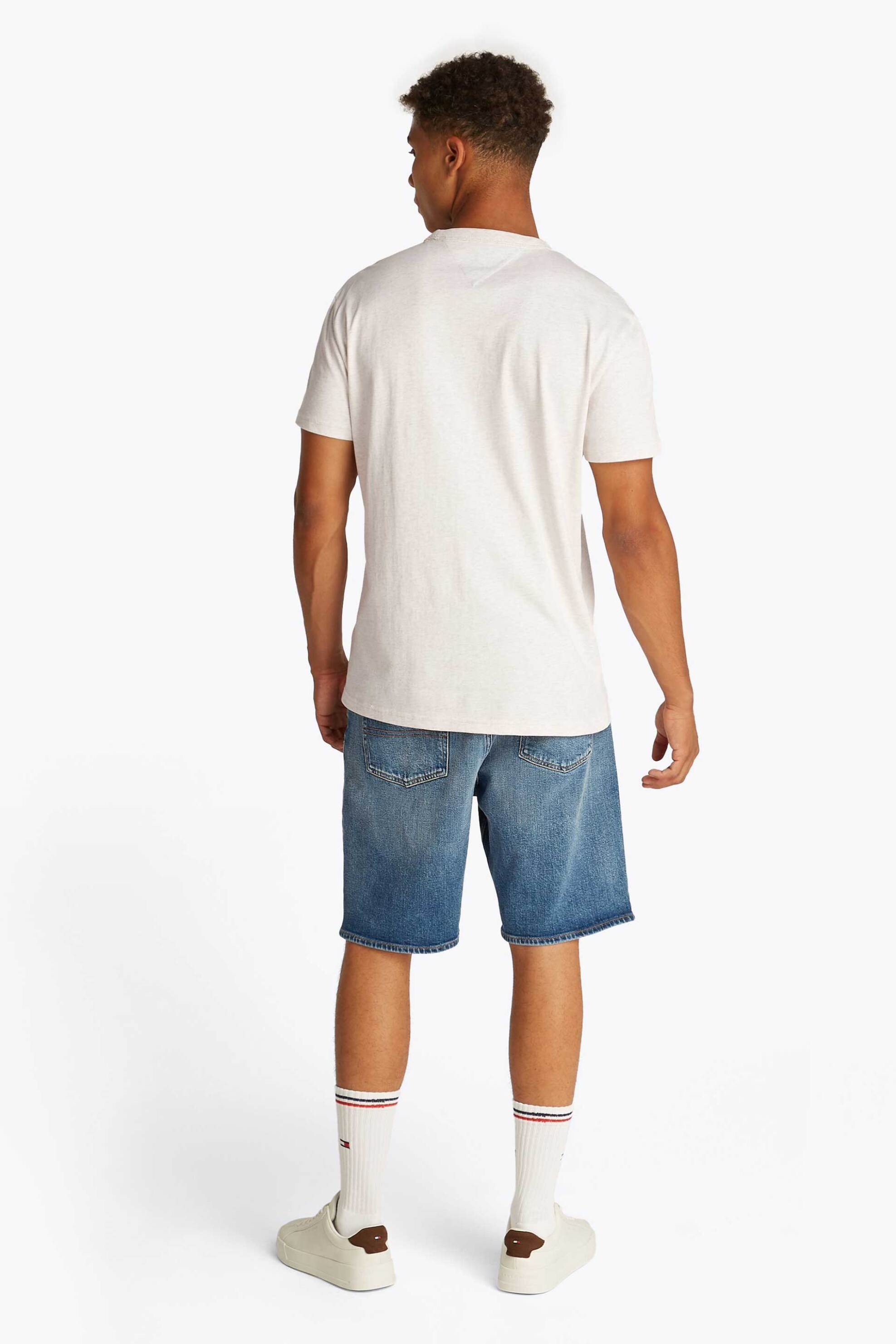 Tommy Jeans Ανδρικό T-Shirt με Λογότυπο - Dm0Dm20809 Κρέμ