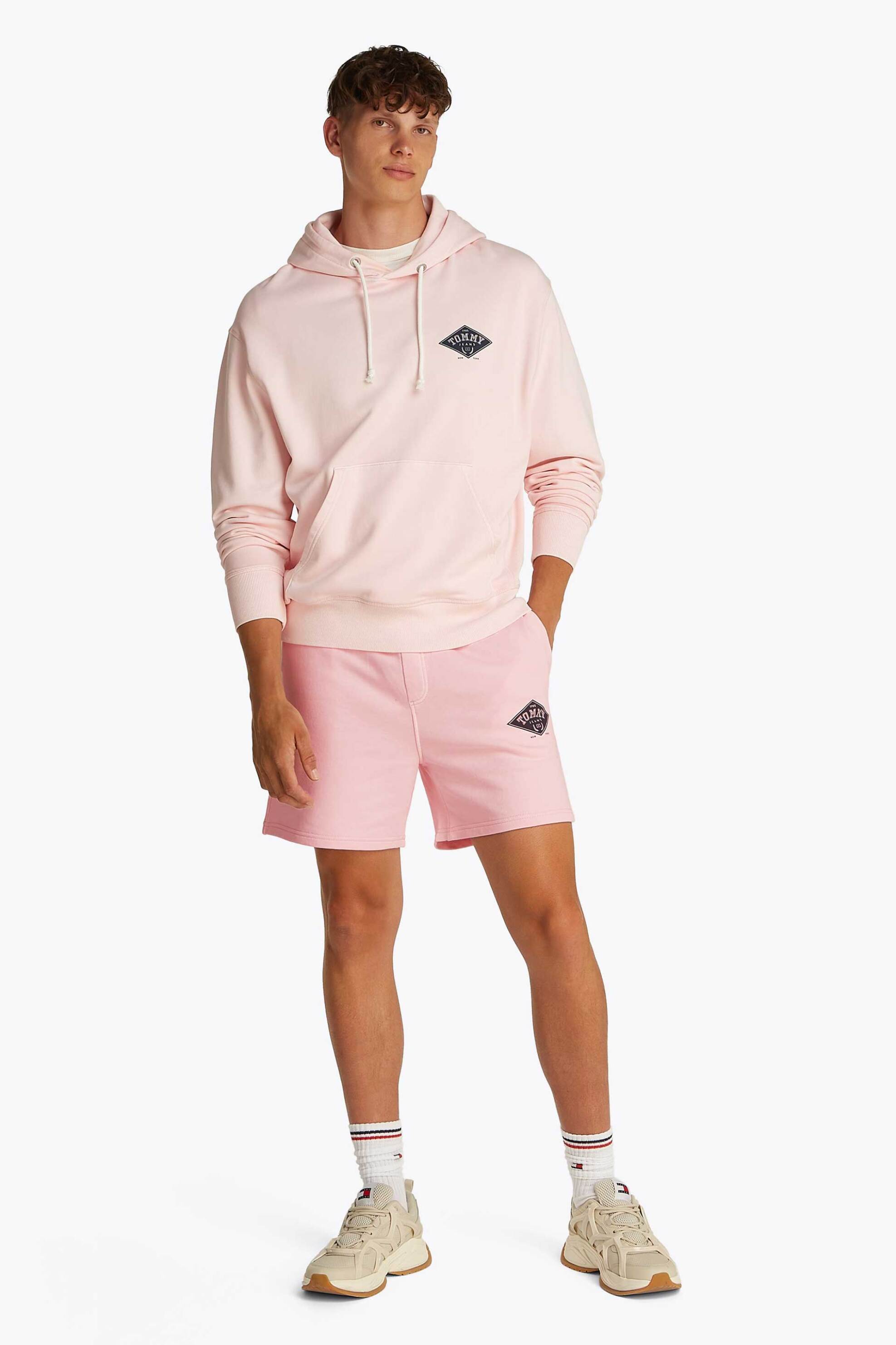Tommy Jeans ανδρικό αθλητικό σορτς με λογότυπο Regular Fit - DM0DM20936 Ροζ Ανοιχτό