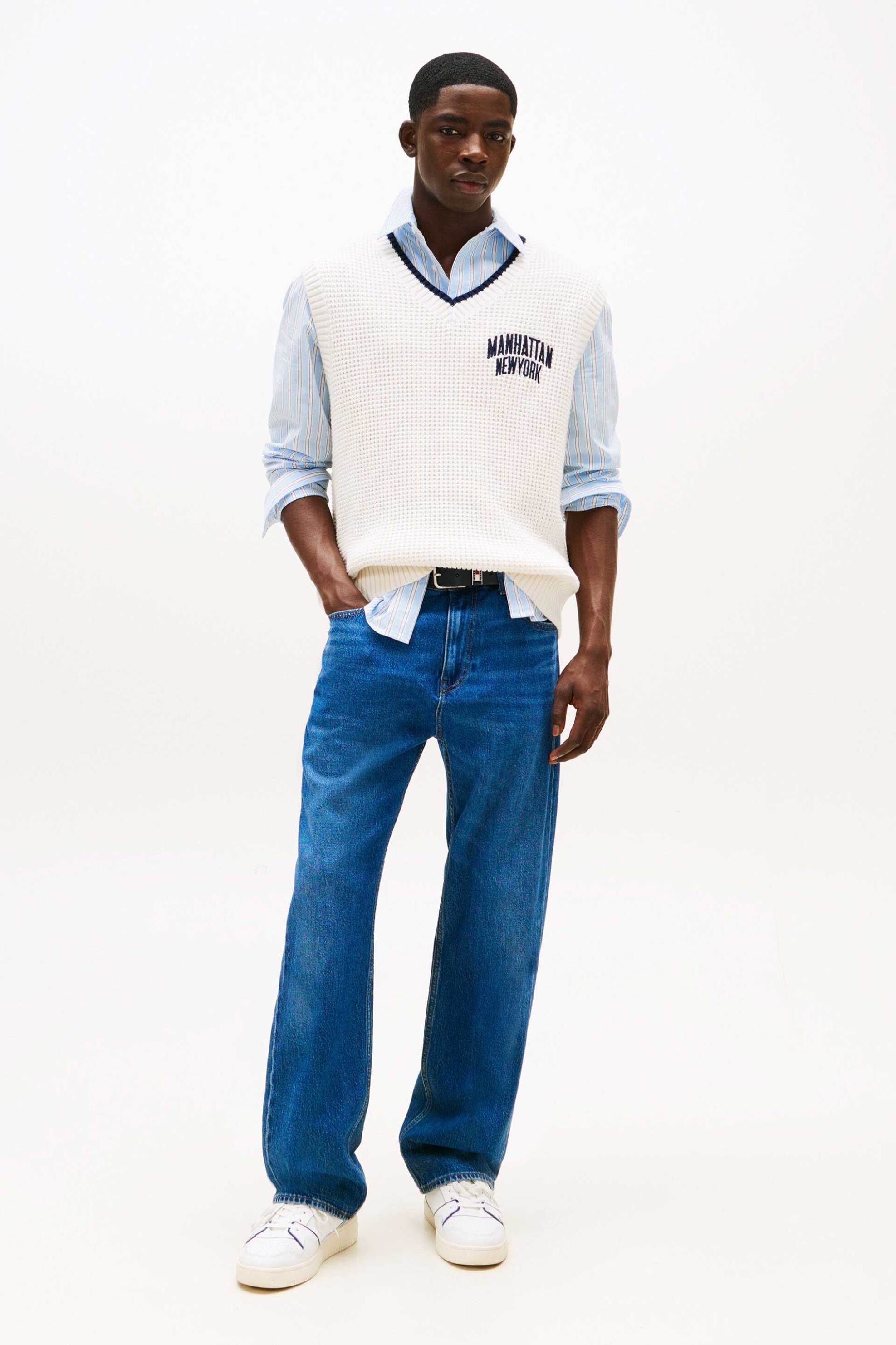 Tommy Jeans ανδρικό τζιν παντελόνι πεντάτσεπο Straight Fit - DM0DM21021 Denim Blue Σκούρο