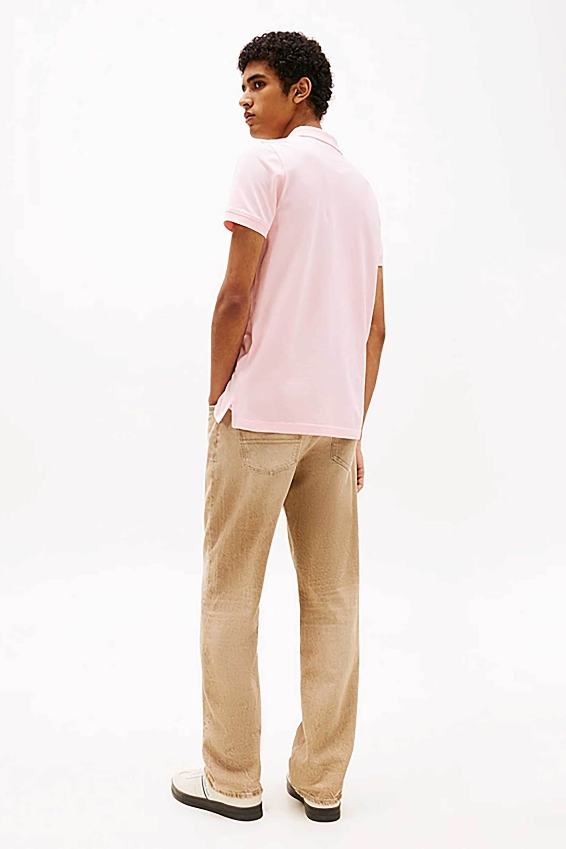 Tommy Jeans Ανδρική Μπλούζα Πόλο Μονόχρωμη Slim Fit - Dm0Dm20676 Ροζ Ανοιχτό