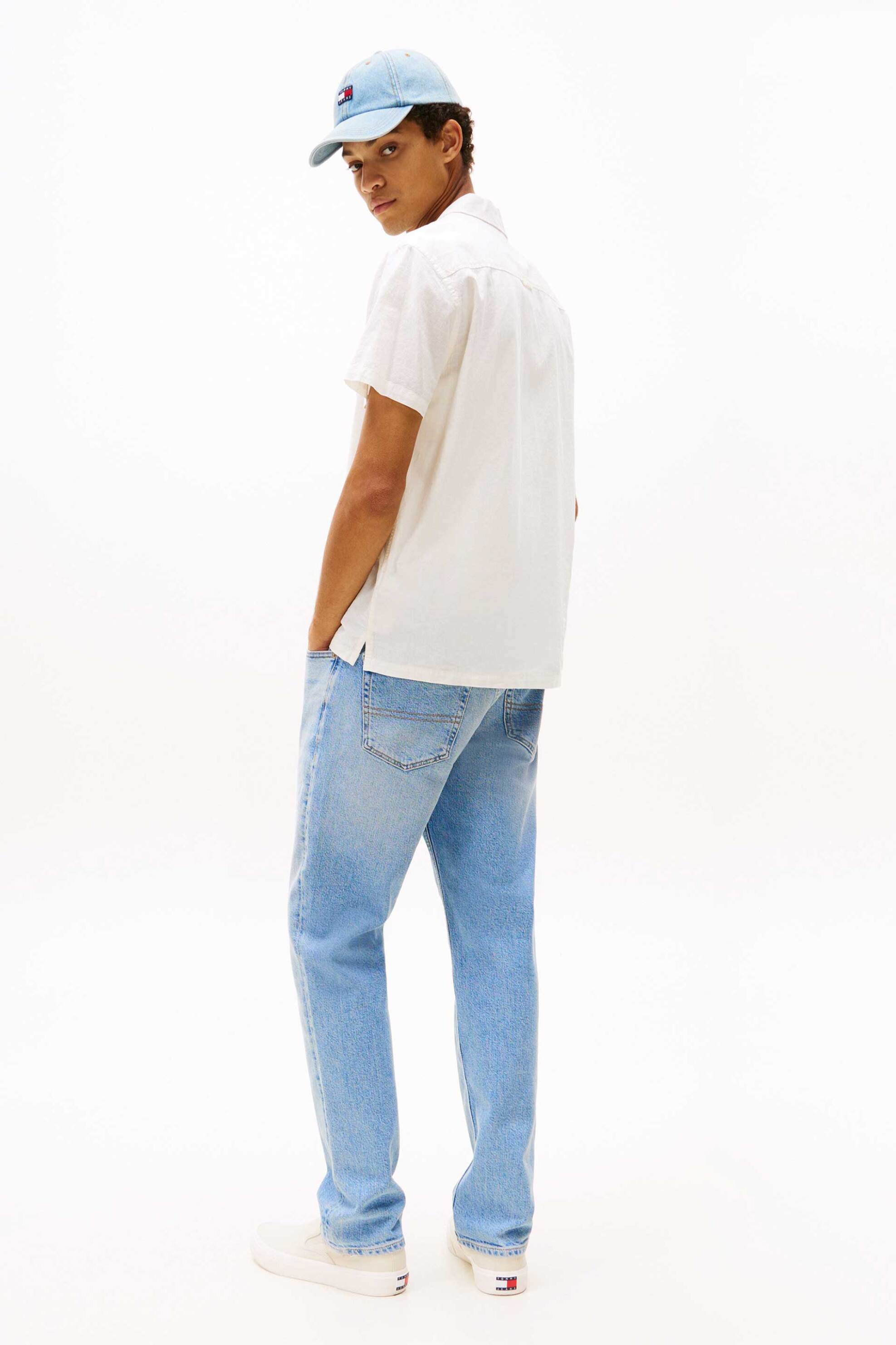 Tommy Jeans Ανδρικό Πουκάμισο Μονόχρωμο με Λογότυπο - Dm0Dm20895 Εκρού