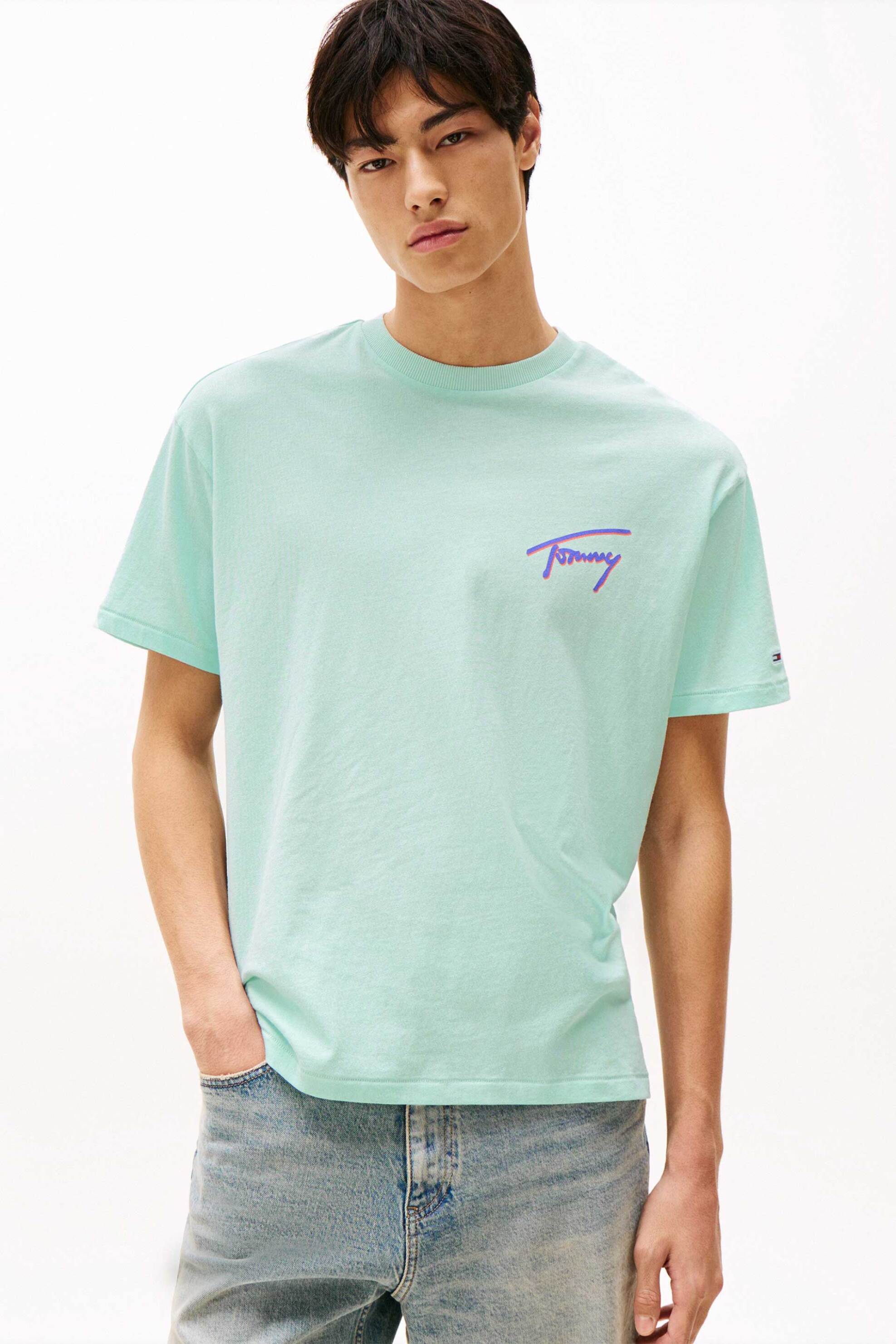 Tommy Jeans ανδρικό T-shirt με λογότυπο - DM0DM20768 Πράσινο Μέντας