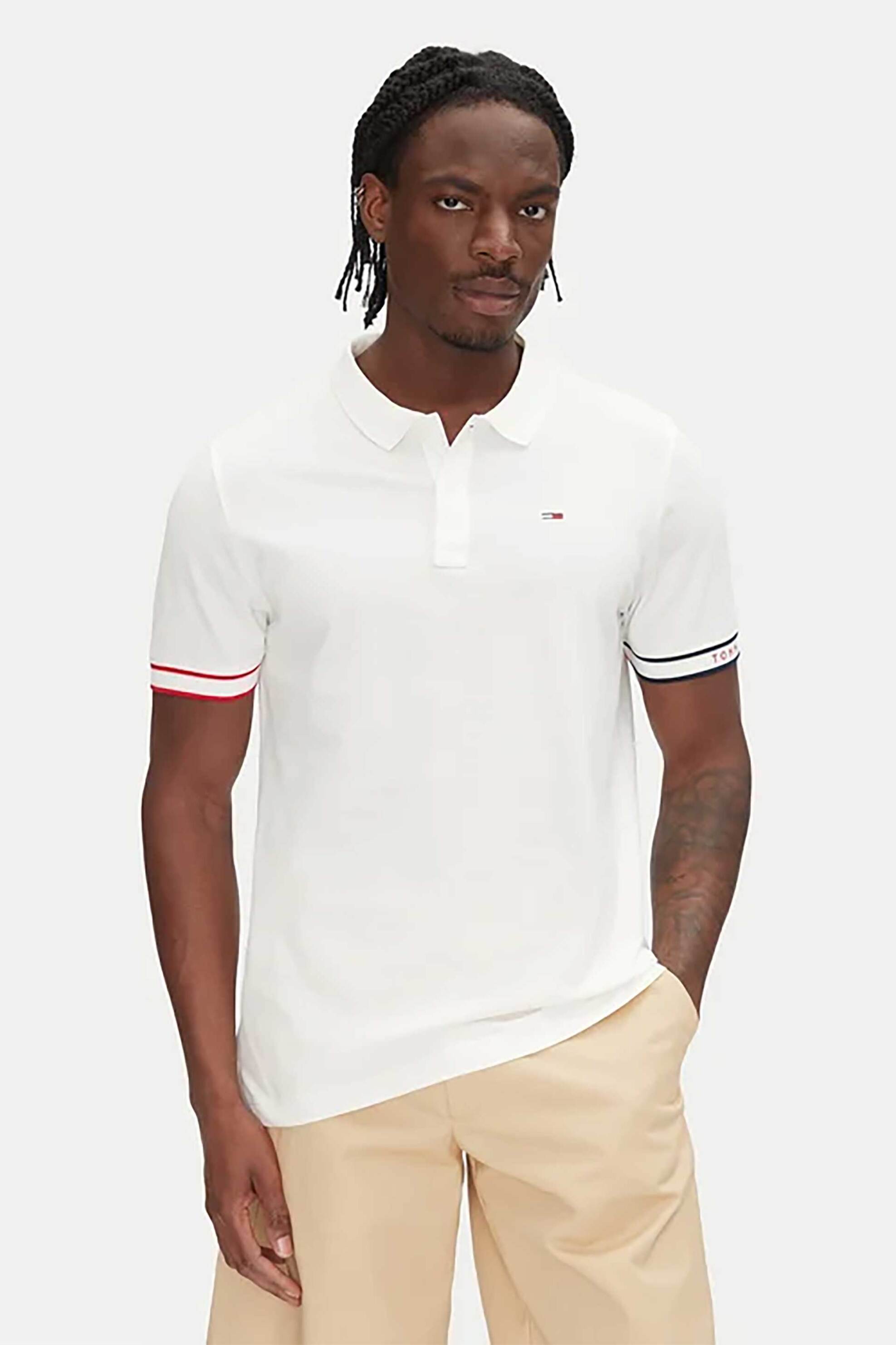 Tommy Jeans ανδρική μπλούζα πόλο Slim Fit - DM0DM21306 Εκρού