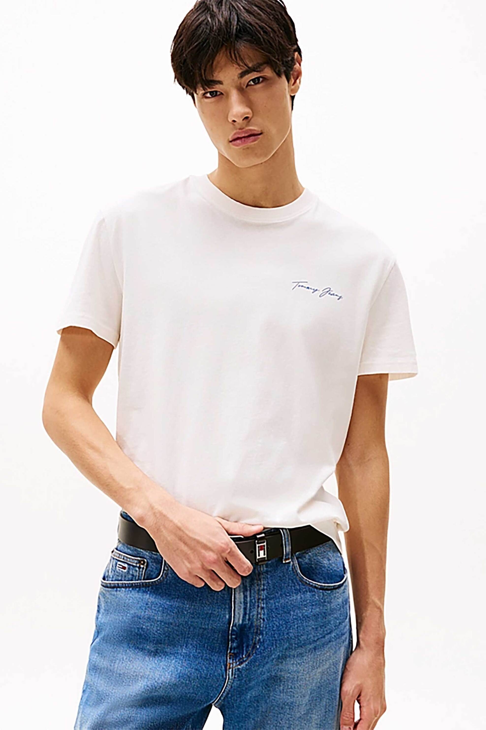 Tommy Jeans ανδρικό T-shirt με λογότυπο - DM0DM21868 Λευκό