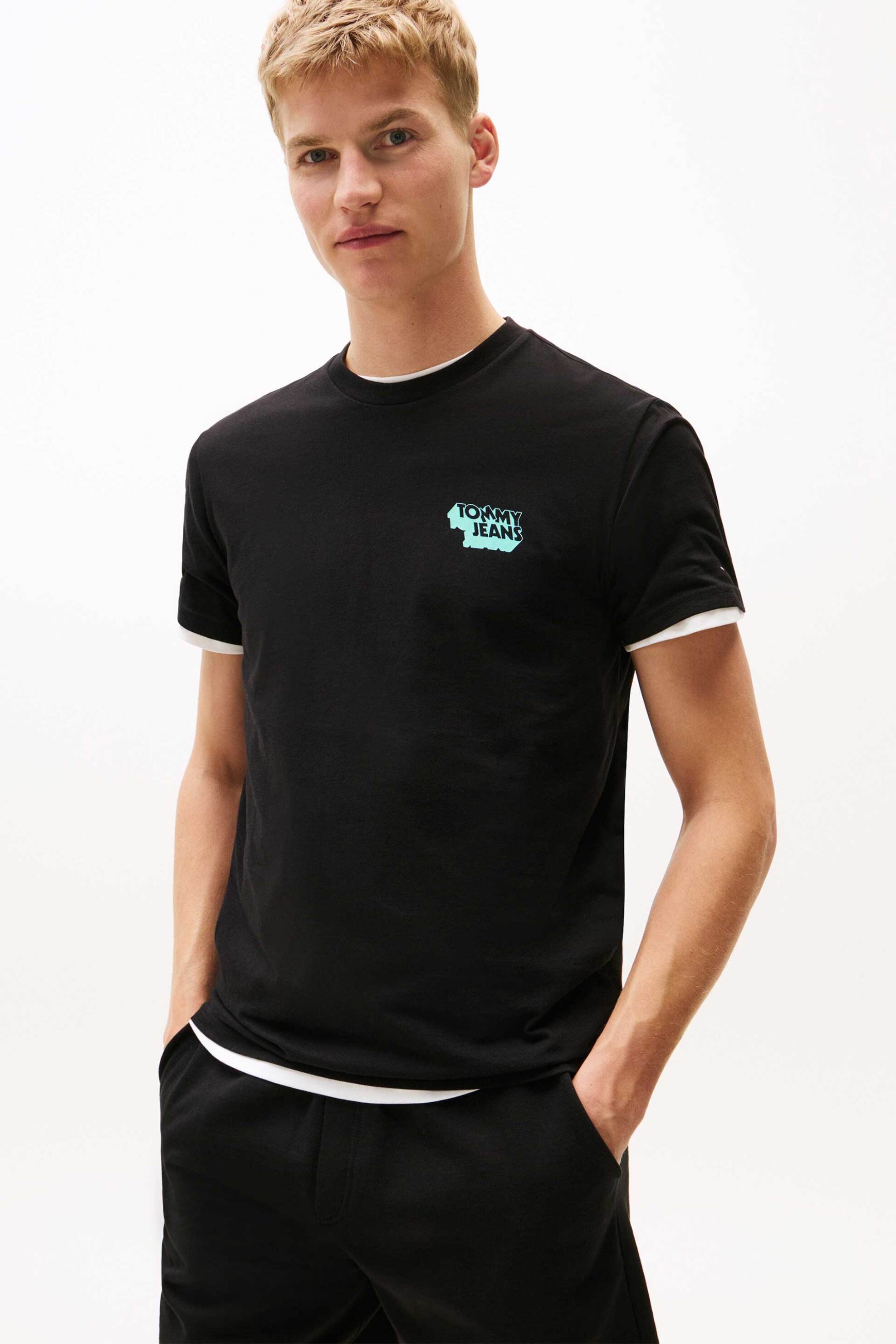 Tommy Jeans ανδρικό T-shirt μονόχρωμο Slim Fit - DM0DM21539 Μαύρο