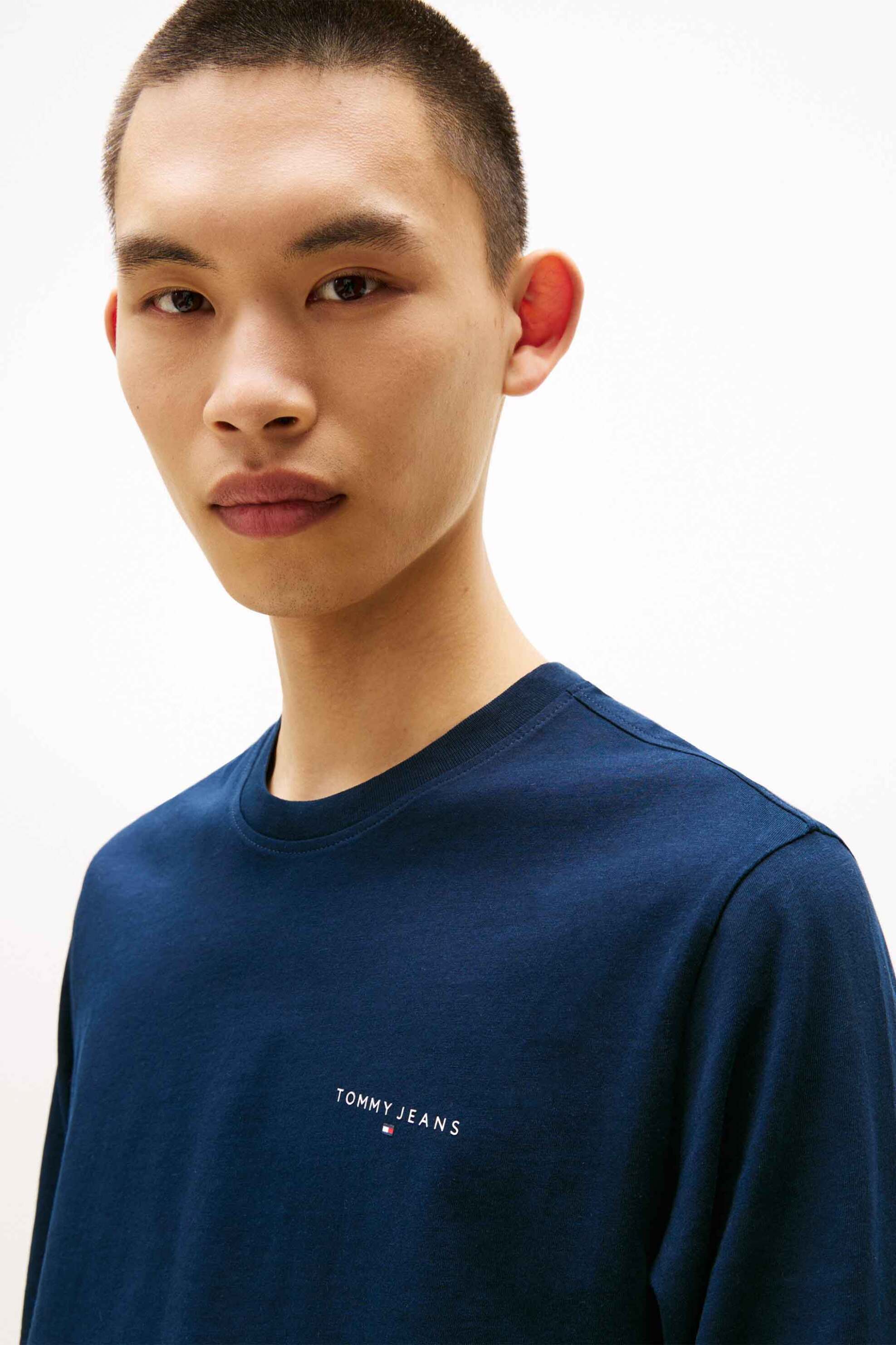 Tommy Jeans ανδρική μακρυμάνικη μπλούζα με λογότυπο Slim Fit - DM0DM21594 Μπλε Σκούρο φωτογραφία