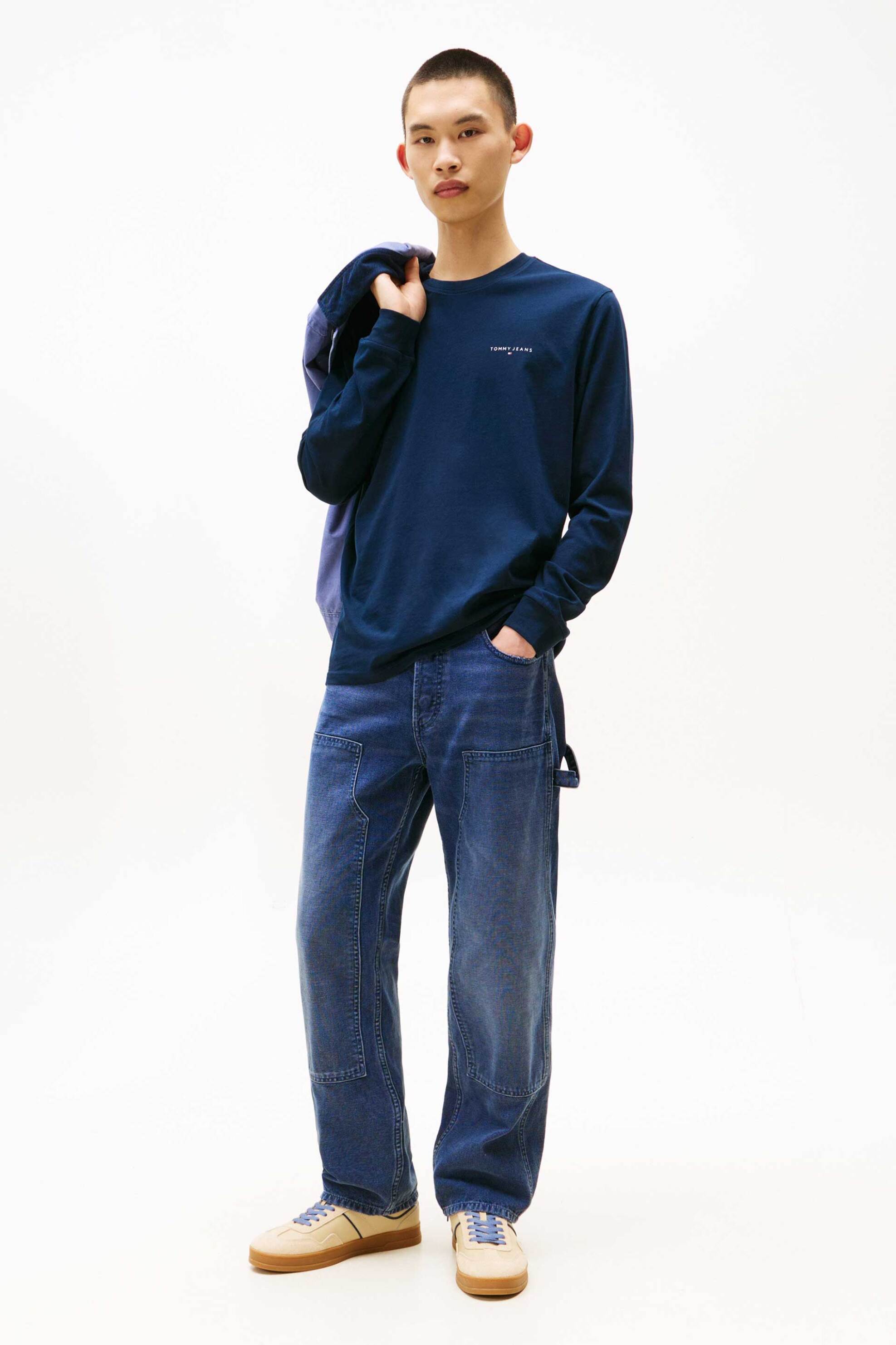 Tommy Jeans ανδρική μακρυμάνικη μπλούζα με λογότυπο Slim Fit - DM0DM21594 Μπλε Σκούρο φωτογραφία