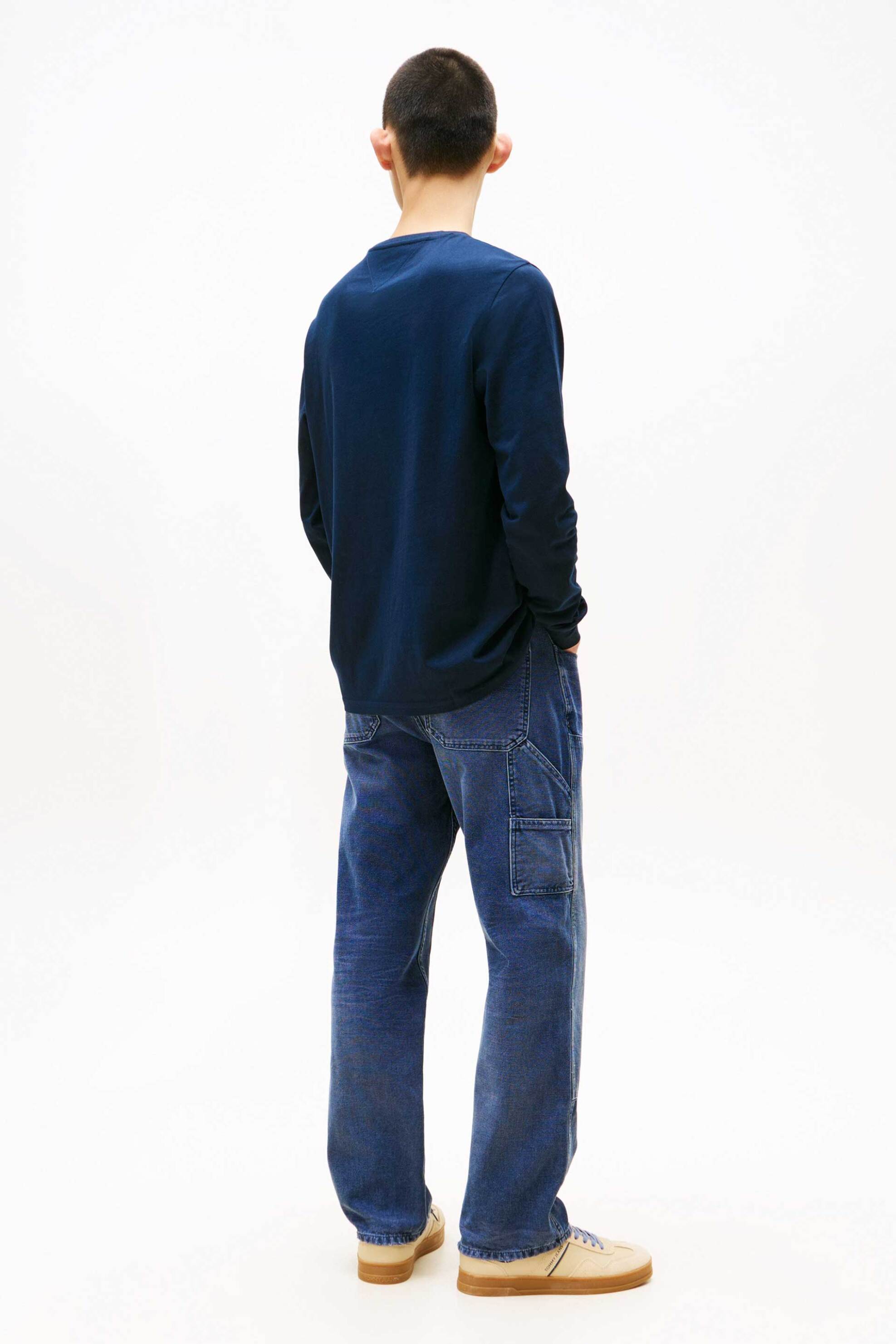 Tommy Jeans ανδρική μακρυμάνικη μπλούζα με λογότυπο Slim Fit - DM0DM21594 Μπλε Σκούρο φωτογραφία