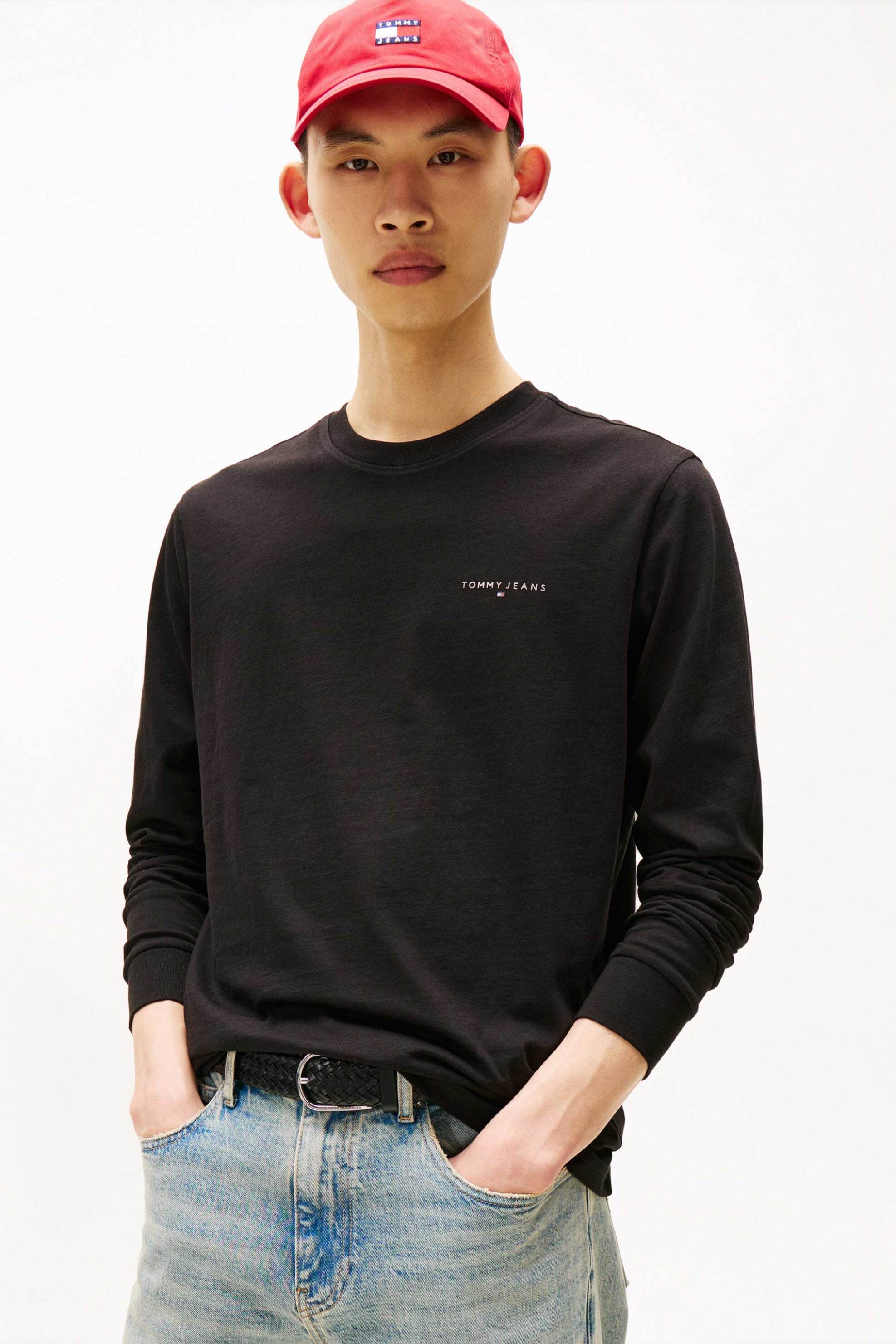 Tommy Jeans ανδρική μακρυμάνικη μπλούζα με λογότυπο Slim Fit - DM0DM21594 Μαύρο