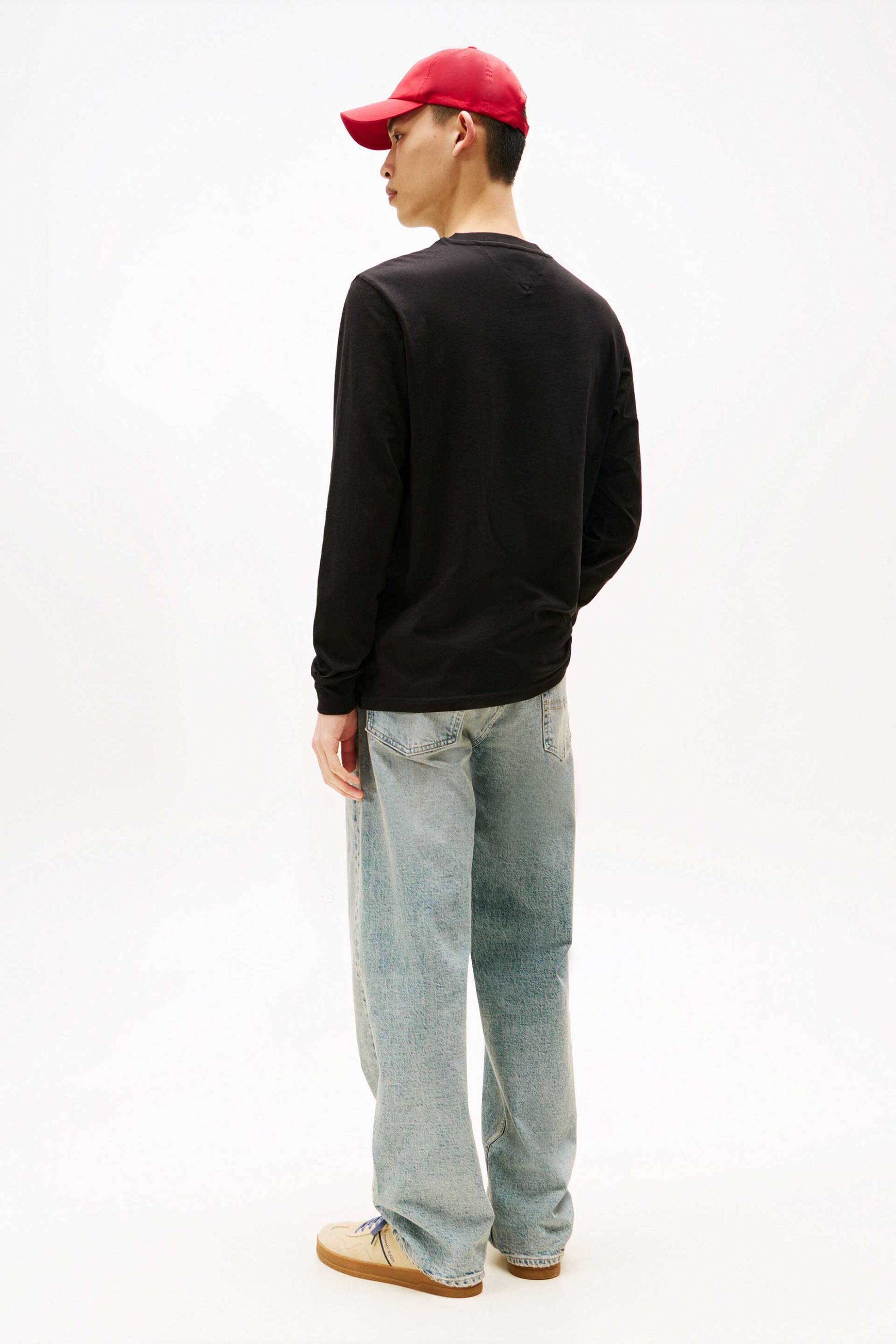 Tommy Jeans Ανδρική Μακρυμάνικη Μπλούζα με Λογότυπο Slim Fit - Dm0Dm21594 Μαύρο