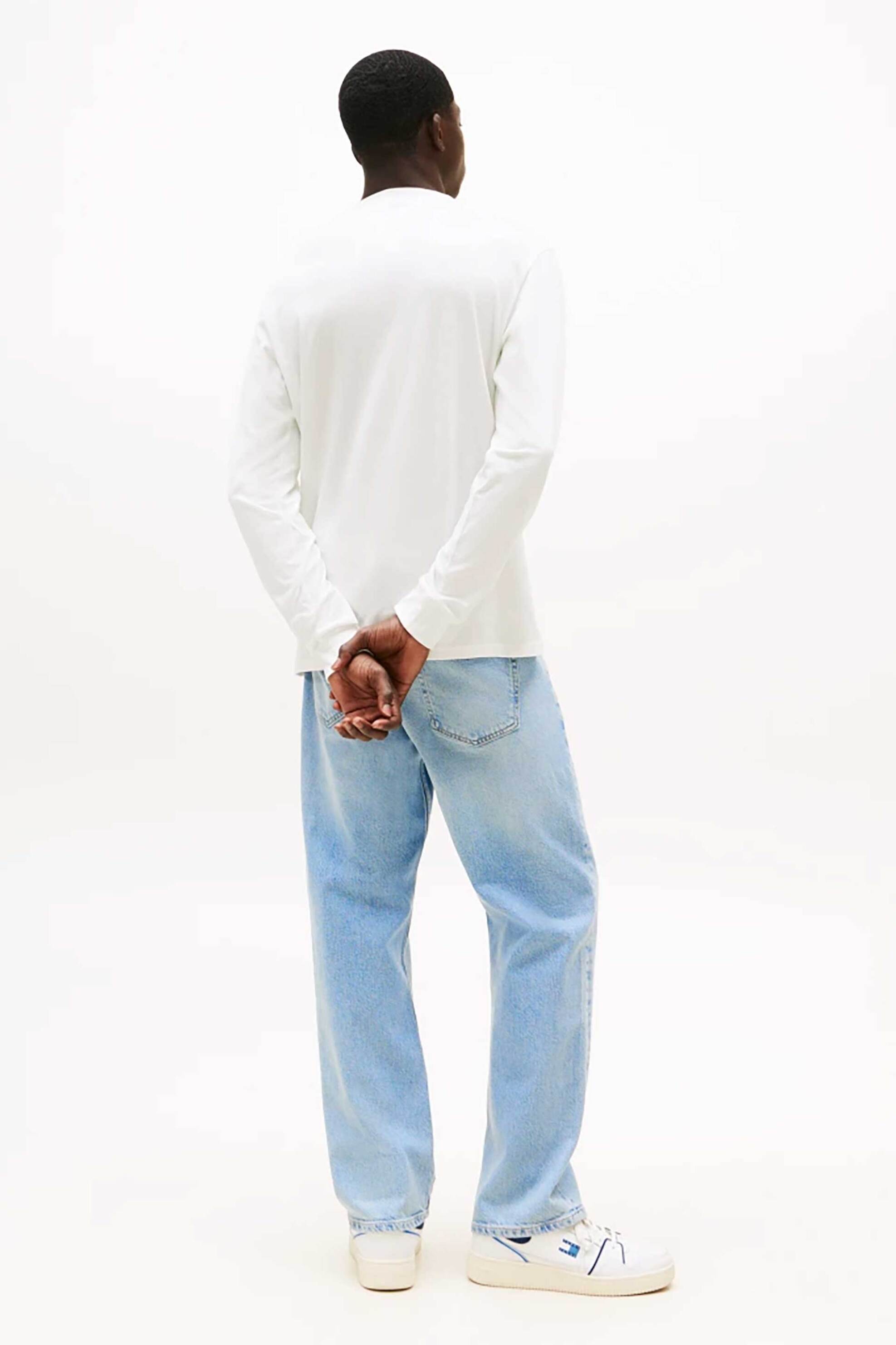 Tommy Jeans Ανδρική Μακρυμάνικη Μπλούζα με Λογότυπο Slim Fit - Dm0Dm21594 Εκρού