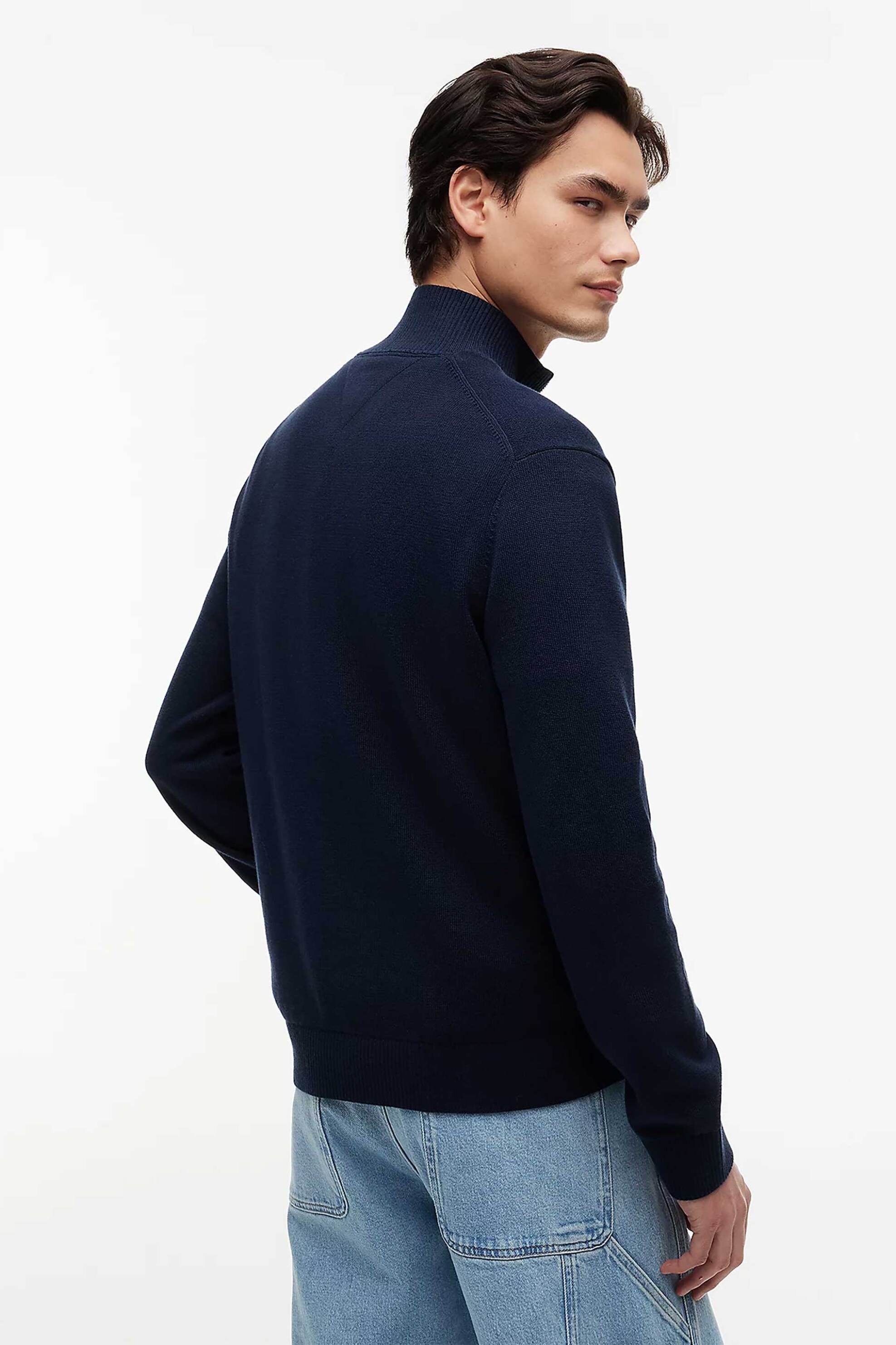 Tommy Jeans Ανδρική Πλεκτή Μπλούζα με 1 2 Φερμουάρ Και Κεντημένο Λογότυπο Slim Fit - Dm0Dm21654 Σκούρο Μπλε