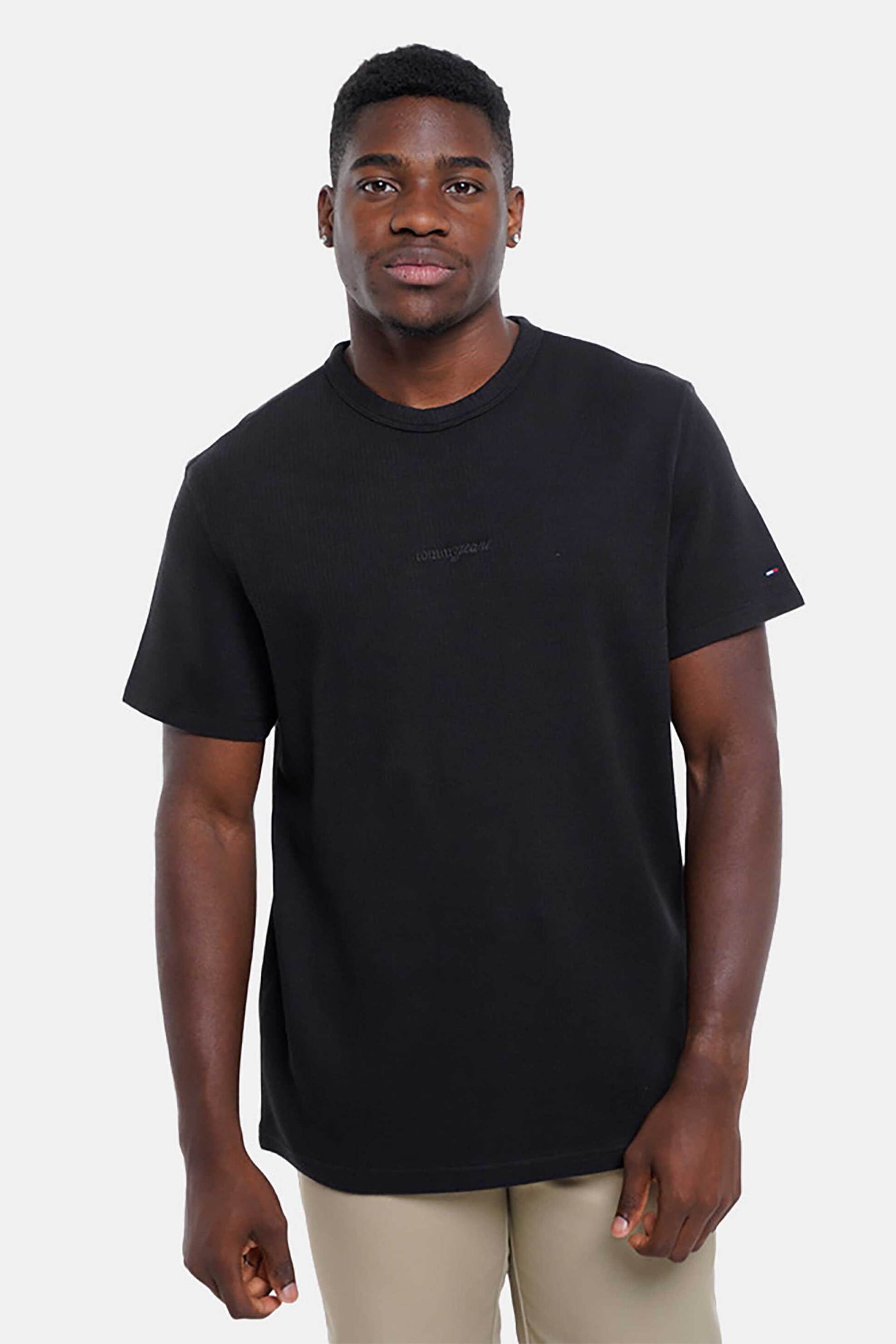 Tommy Jeans ανδρικό T-shirt μονόχρωμο Regular Fit - DM0DM21778 Μαύρο