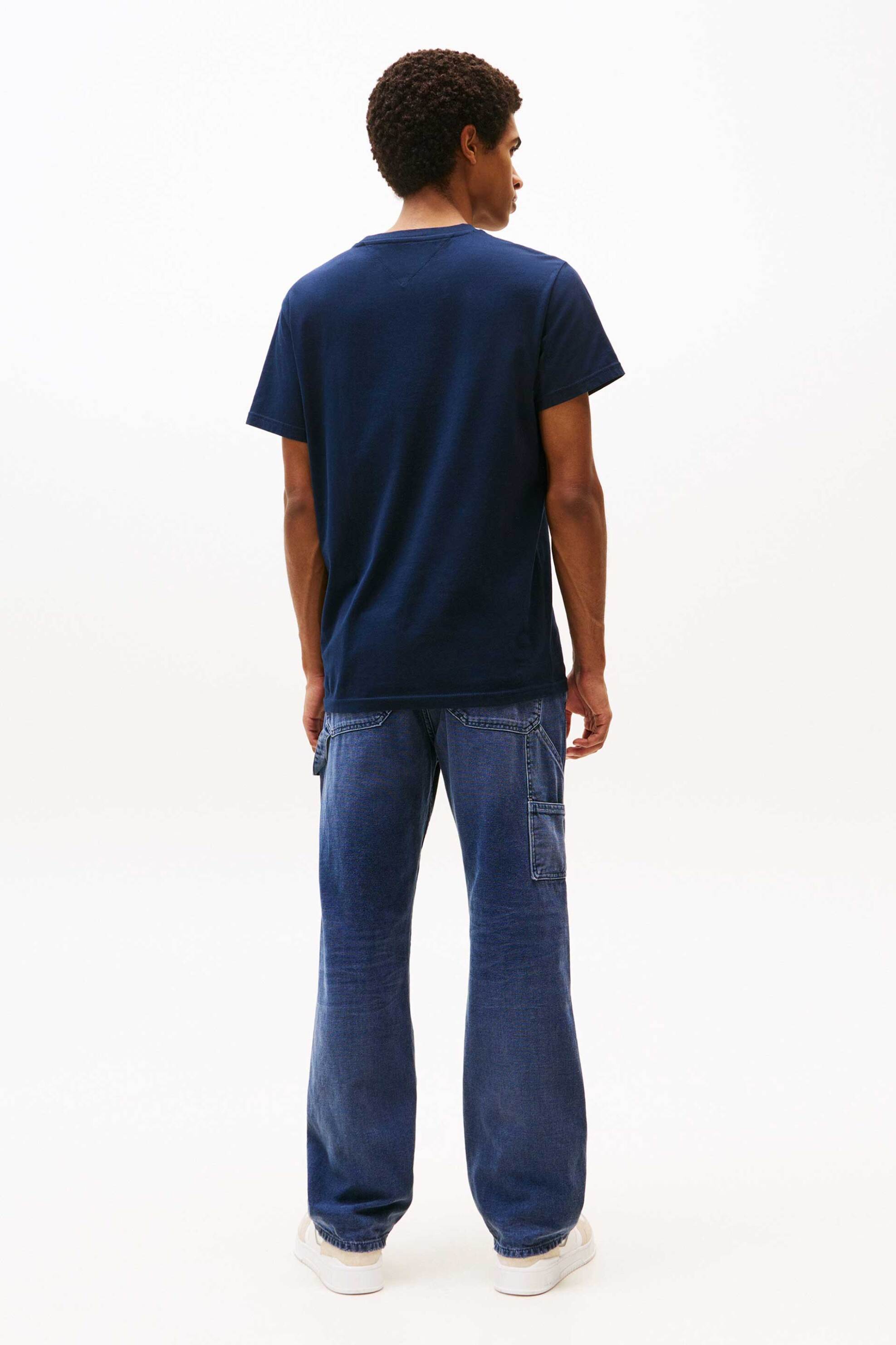 Tommy Jeans Ανδρικό T-Shirt Μονόχρωμο με Λογότυπο Slim Fit - Dm0Dm21780 Μπλε Σκούρο