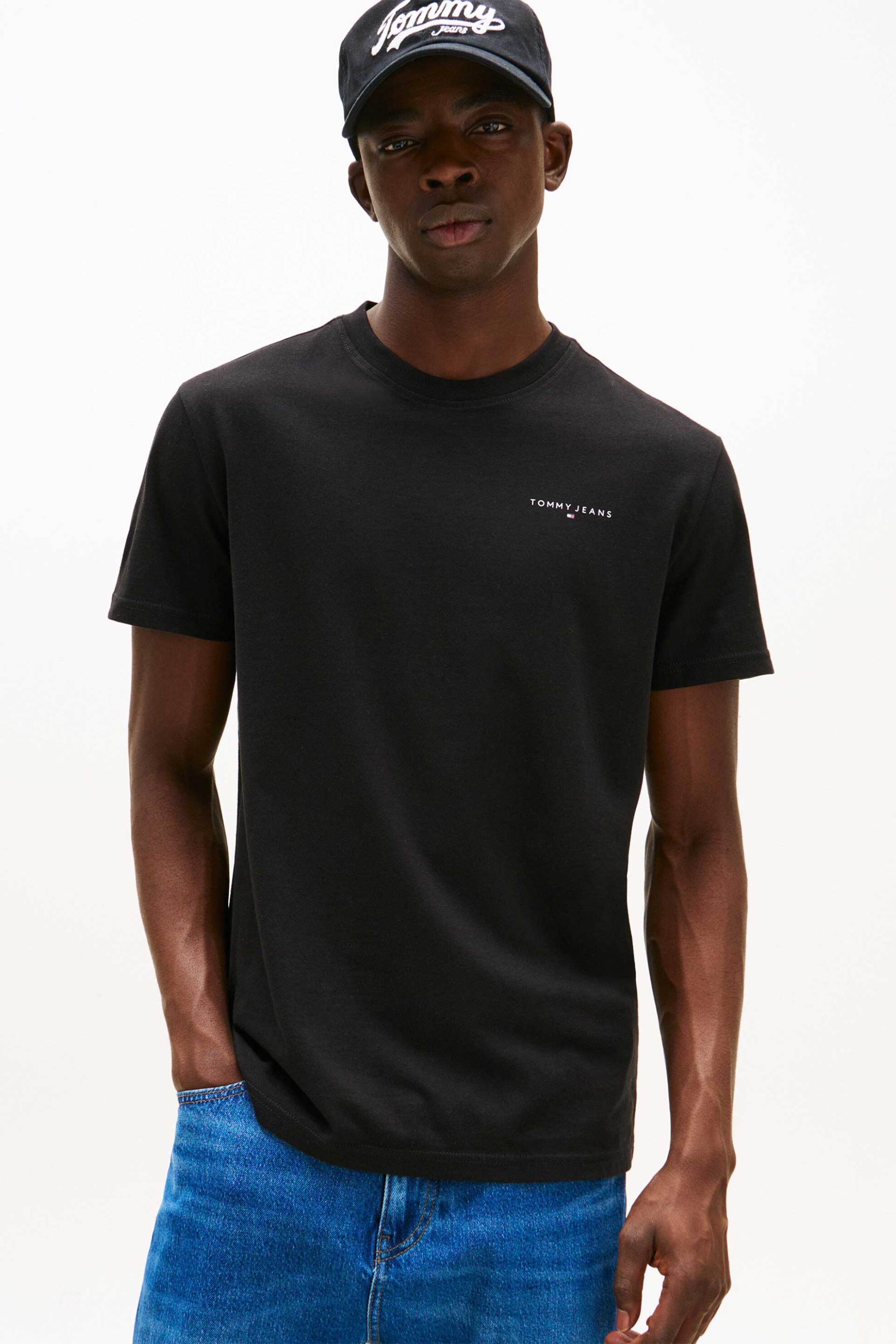 Tommy Jeans ανδρικό T-shirt μονόχρωμο με λογότυπο Slim Fit - DM0DM21780 Μαύρο