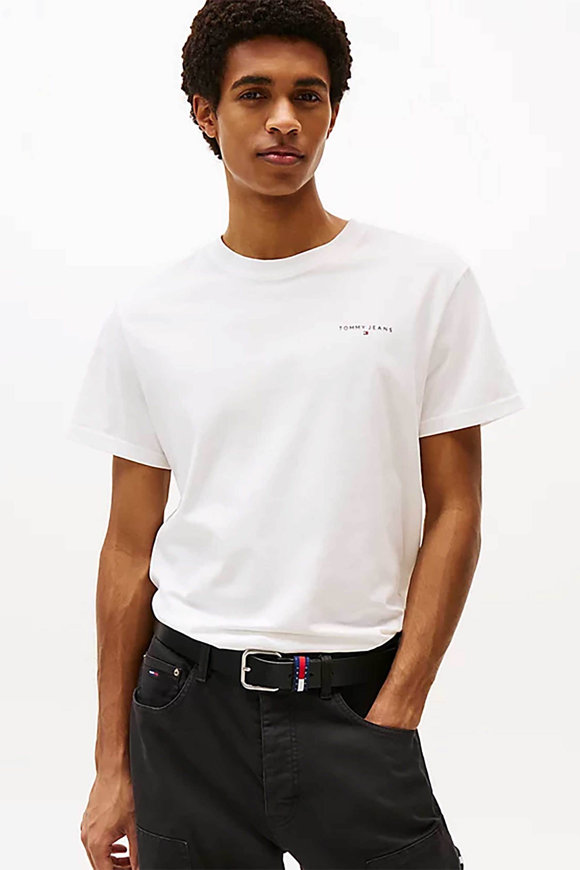 Tommy Jeans ανδρικό T-shirt μονόχρωμο με λογότυπο Slim Fit - DM0DM21780 Εκρού