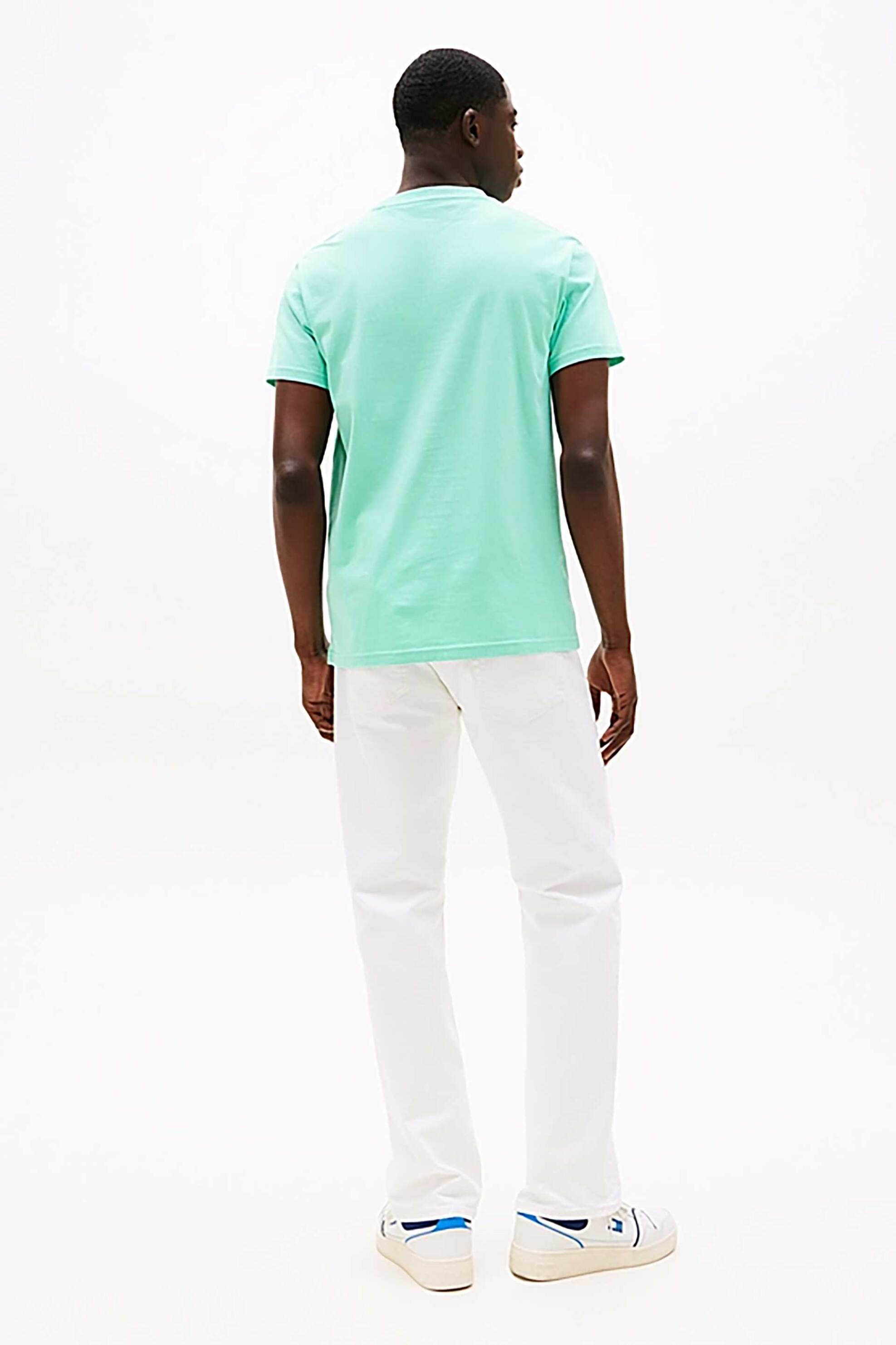 Tommy Jeans Ανδρικό T-Shirt Μονόχρωμο με Λογότυπο Slim Fit - Dm0Dm21780 Τυρκουάζ