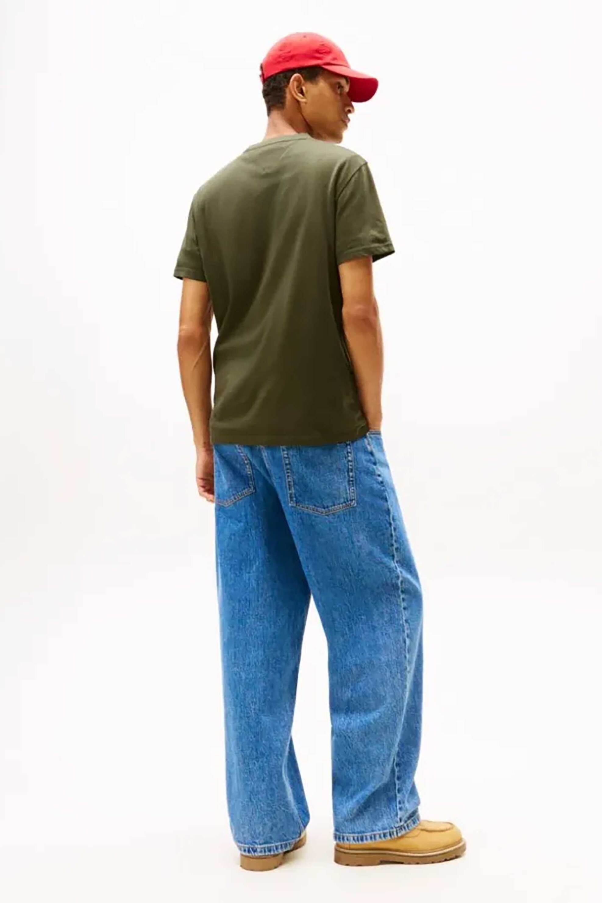 Tommy Jeans Ανδρικό T-Shirt Μονόχρωμο με Λογότυπο Slim Fit - Dm0Dm21780 Λαδί