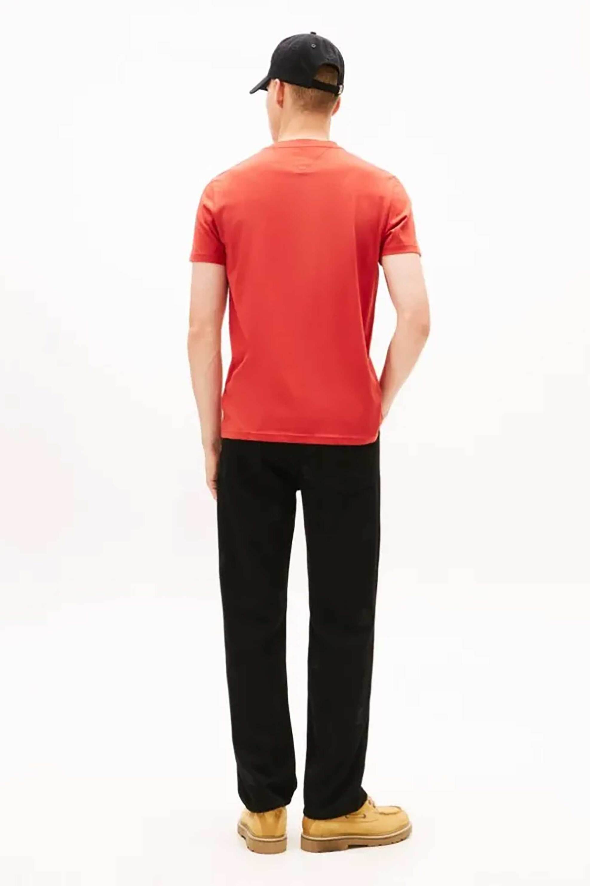 Tommy Jeans Ανδρικό T-Shirt Μονόχρωμο με Λογότυπο Slim Fit - Dm0Dm21780 Κόκκινο