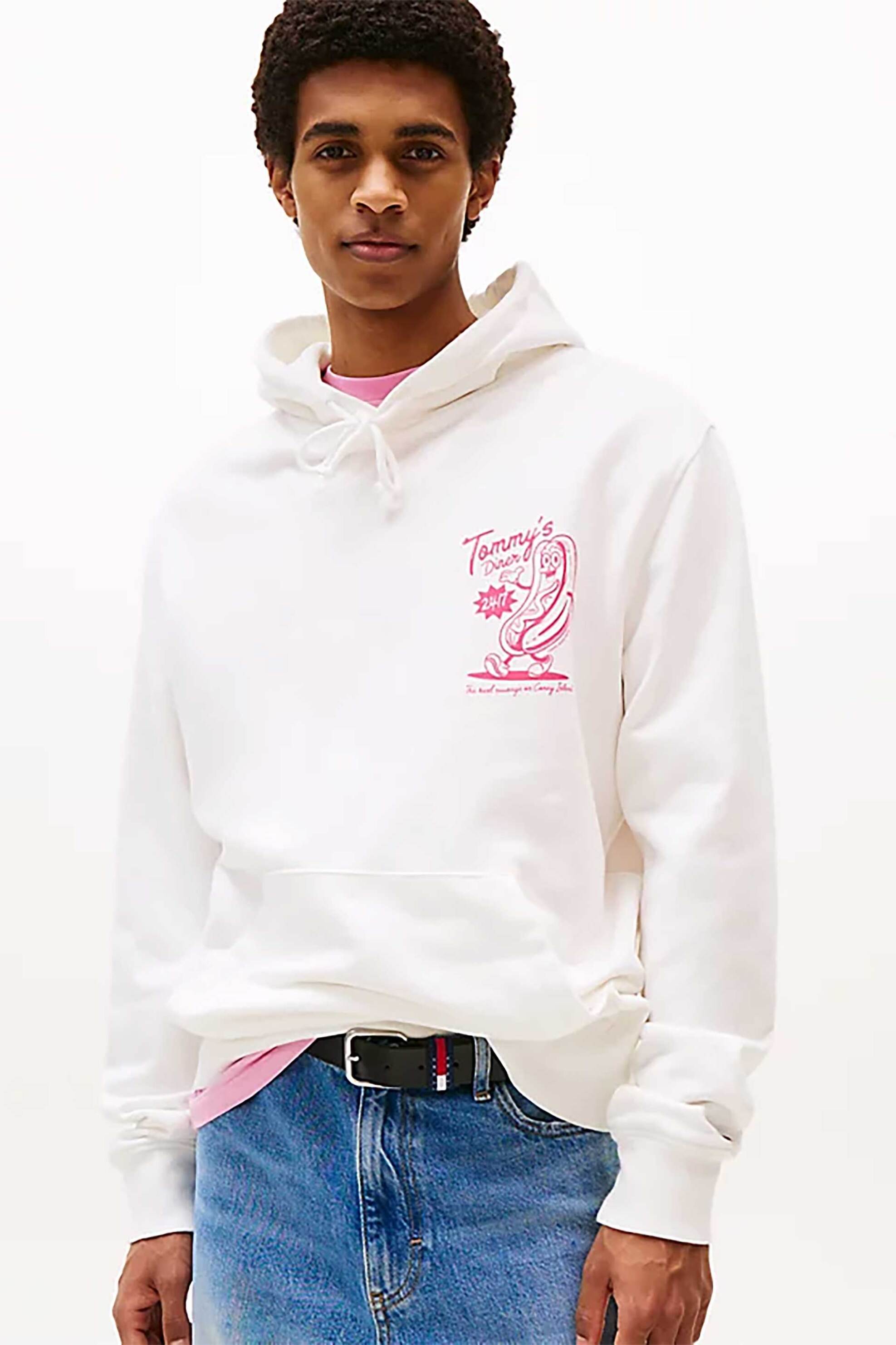 Tommy Jeans ανδρική μπλούζα φούτερ με κεντημένο lettering Regular Fit - DM0DM21798 Εκρού
