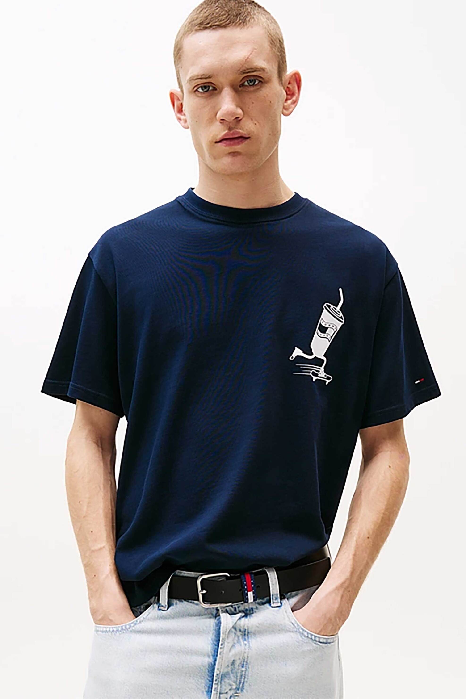 Tommy Jeans ανδρικό T-shirt με print Relaxed Fit - DM0DM21830 Μπλε Σκούρο