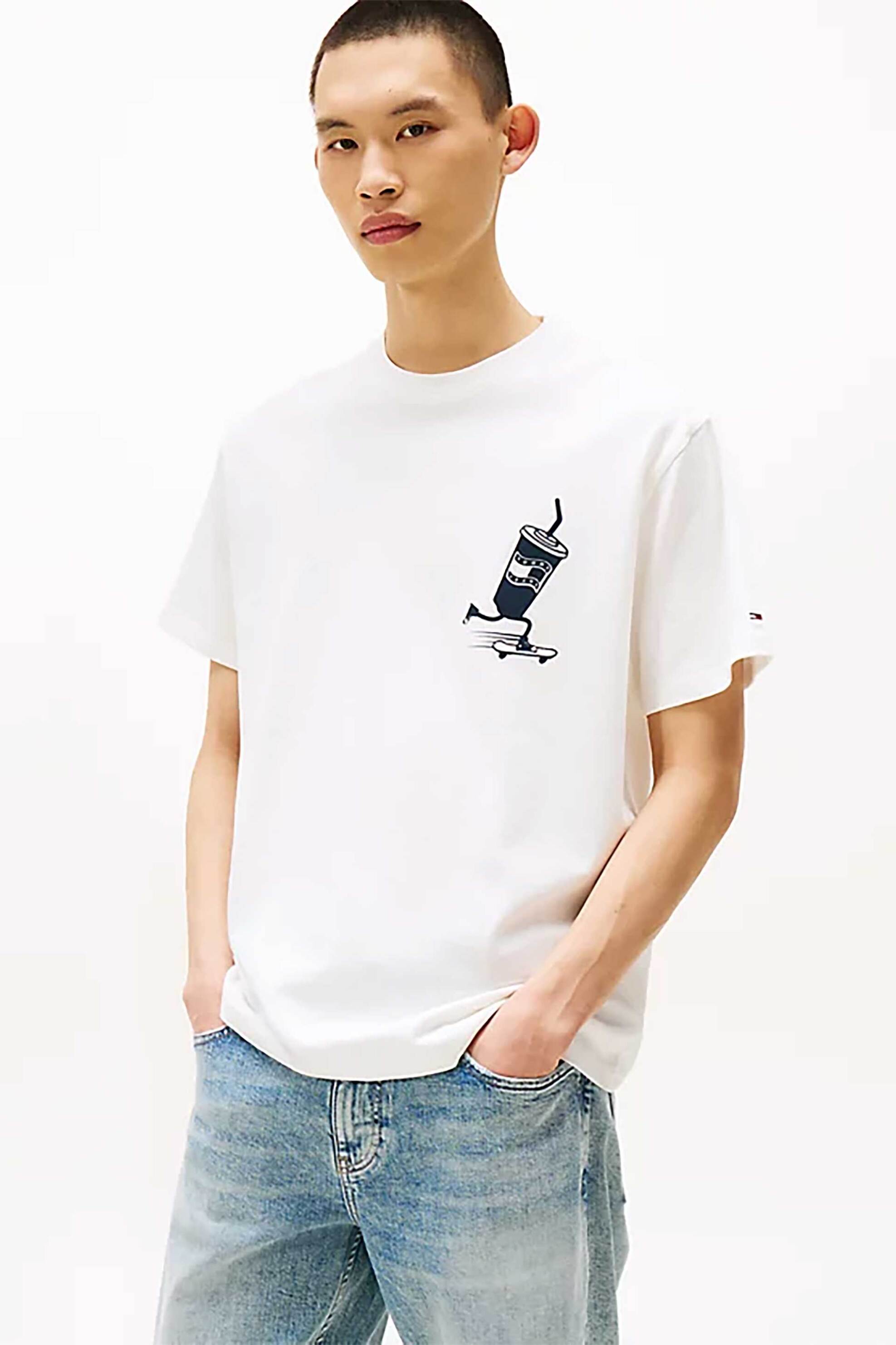Tommy Jeans ανδρικό T-shirt με print Relaxed Fit - DM0DM21830 Εκρού