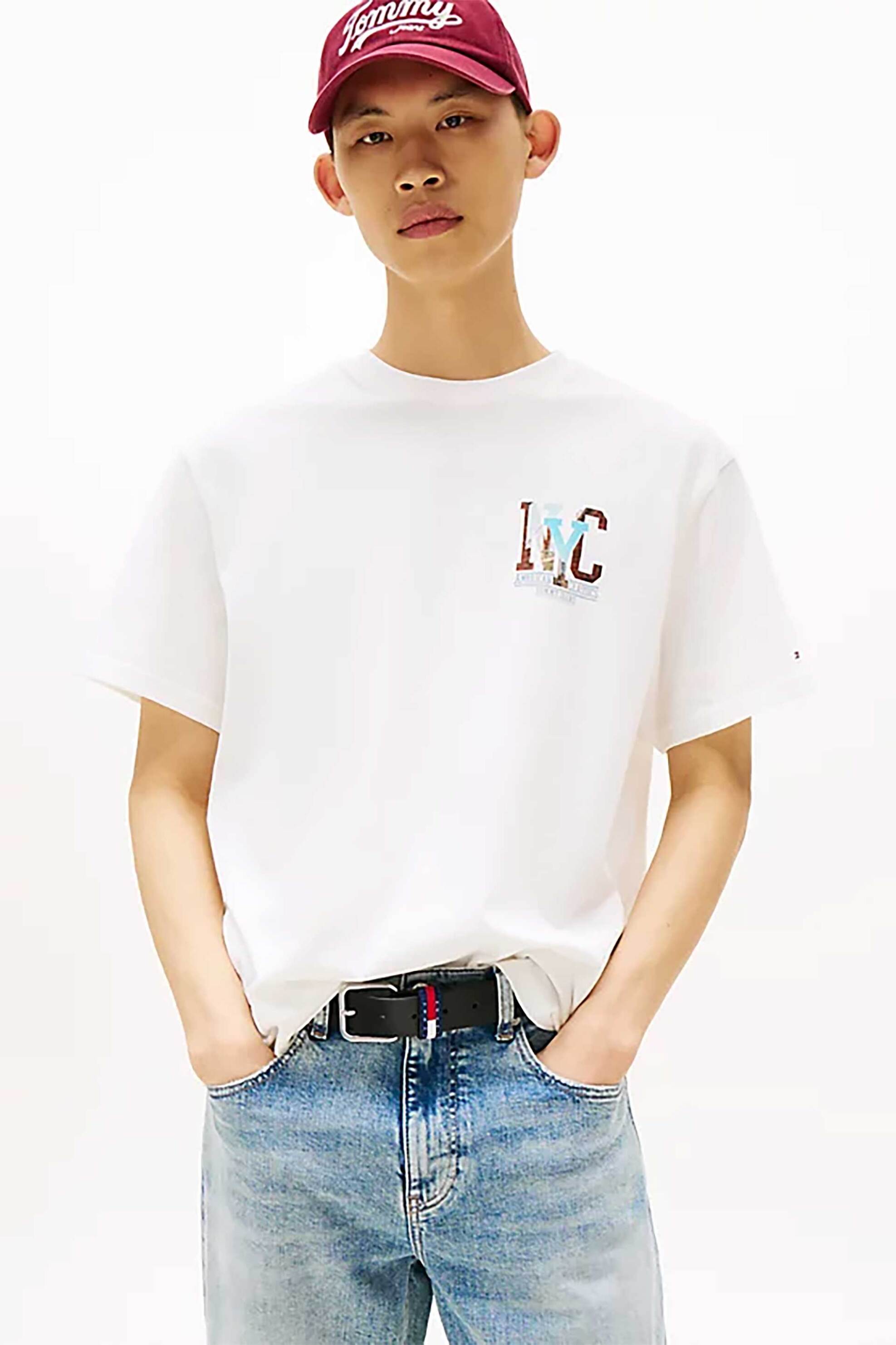 Tommy Jeans ανδρικό T-shirt με print Relaxed Fit - DM0DM21831 Εκρού