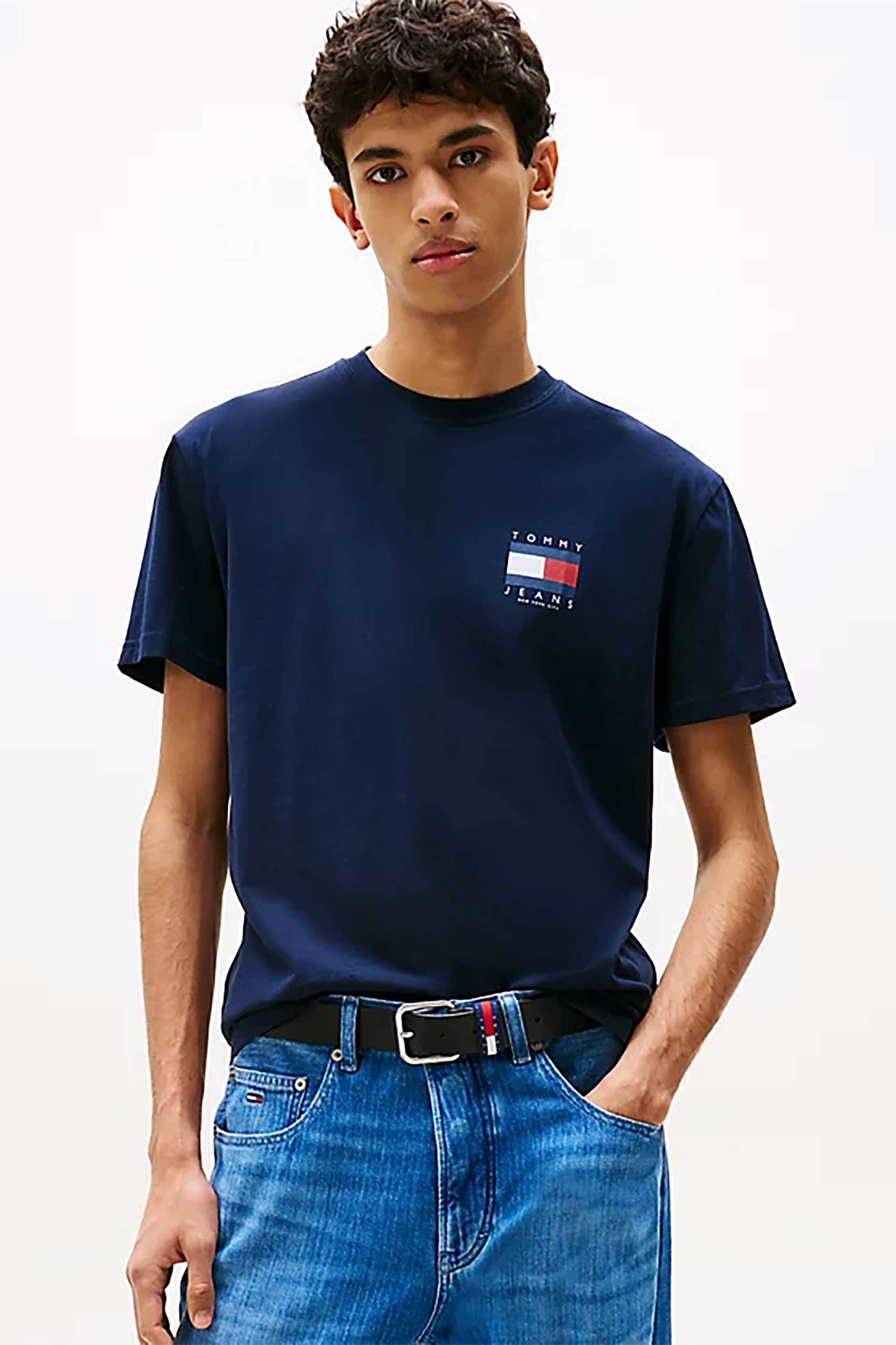 Tommy Jeans ανδρικό T-shirt με print Relaxed Fit - DM0DM21910 Μπλε Σκούρο