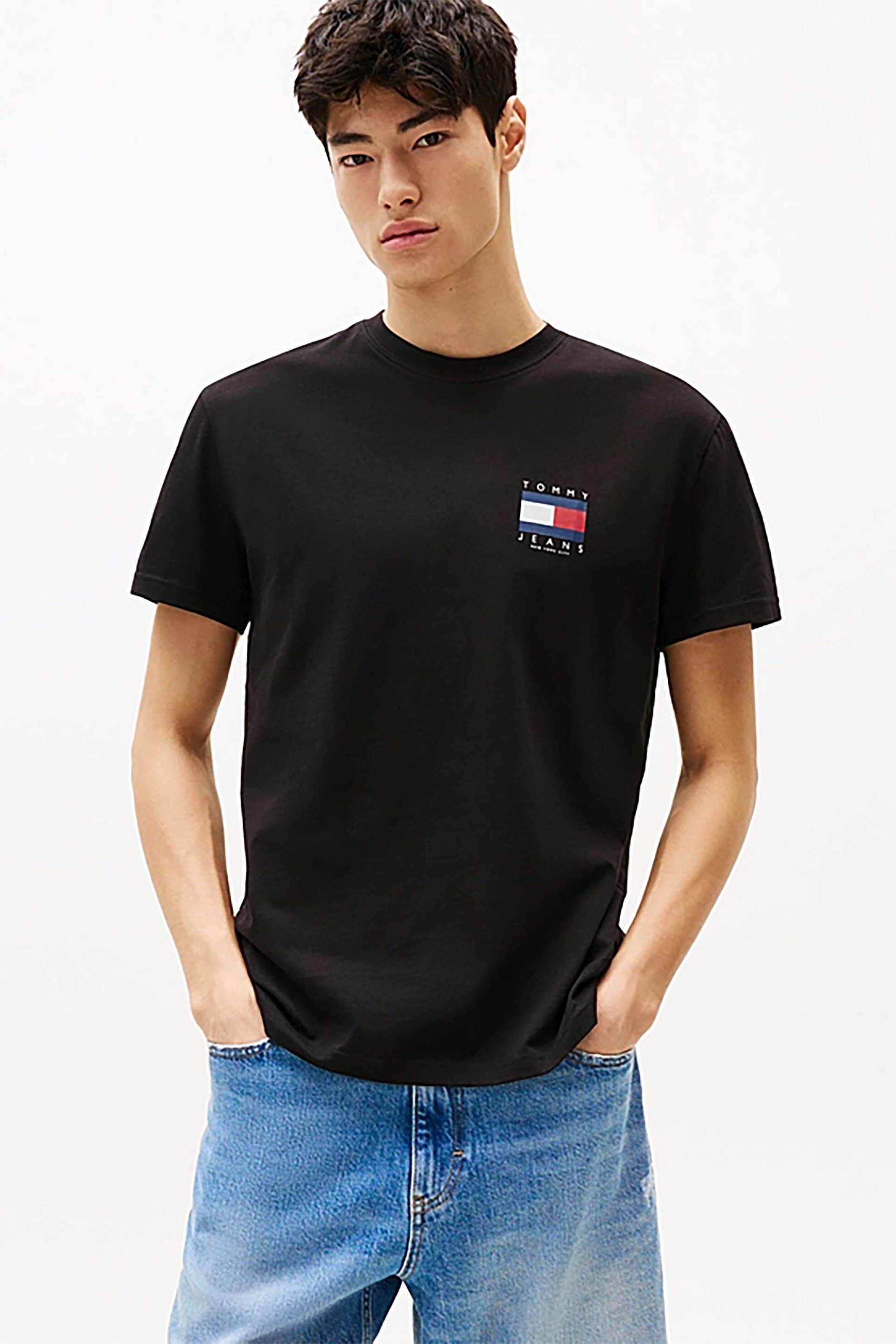 Tommy Jeans ανδρικό T-shirt με print Relaxed Fit - DM0DM21910 Μαύρο