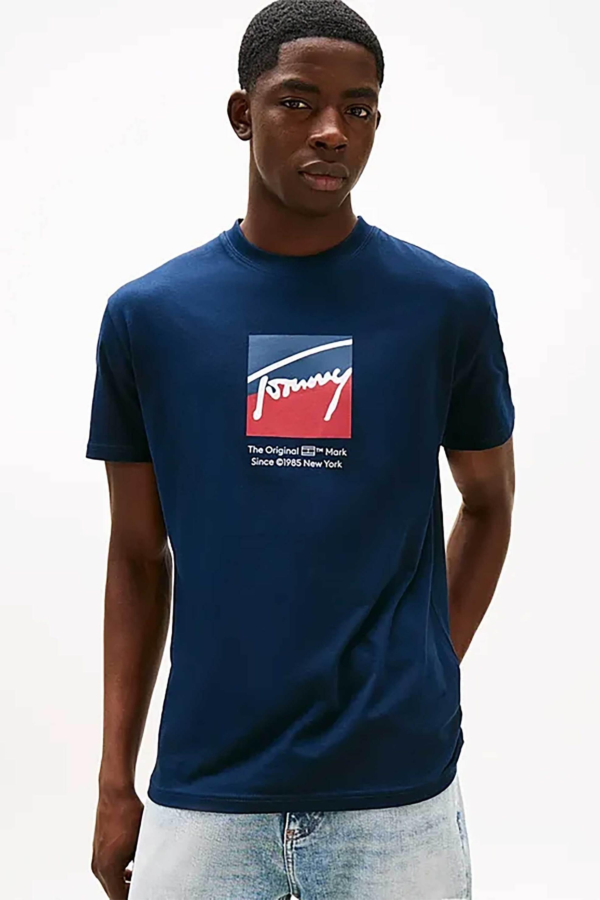 Tommy Jeans ανδρικό T-shirt με signature logo print Regular Fit - DM0DM21940 Μπλε Σκούρο