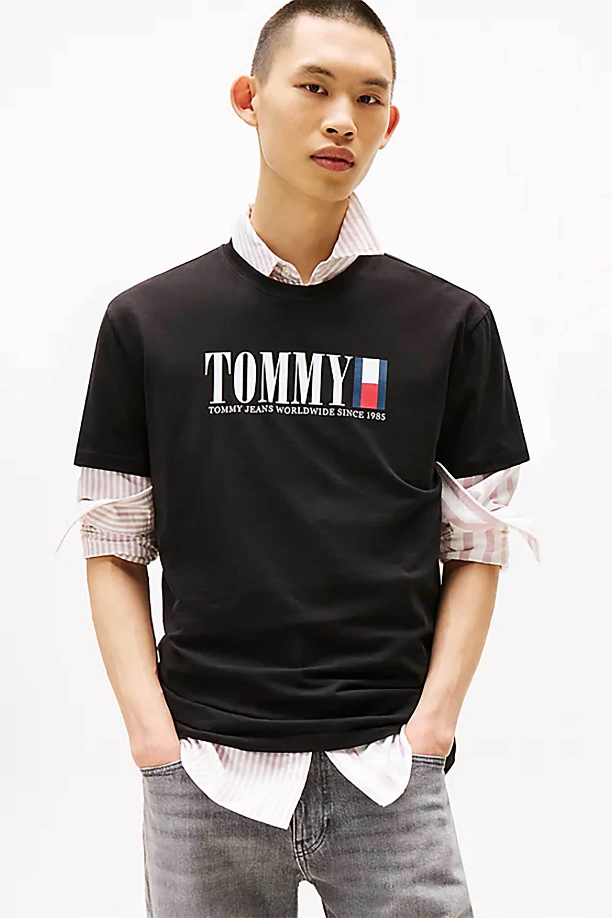 Tommy Jeans ανδρικό T-shirt με logo print Regular Fit - DM0DM21941 Μαύρο