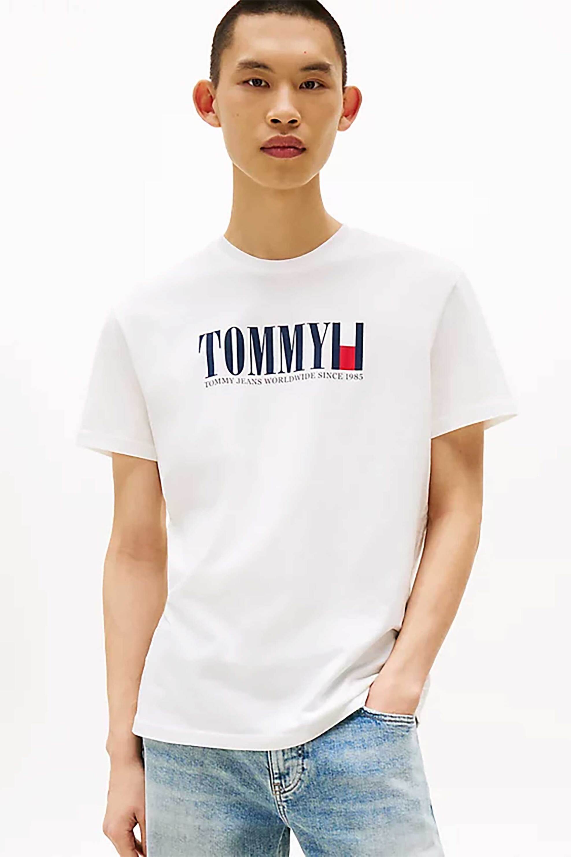 Tommy Jeans ανδρικό T-shirt με logo print Regular Fit - DM0DM21941 Εκρού